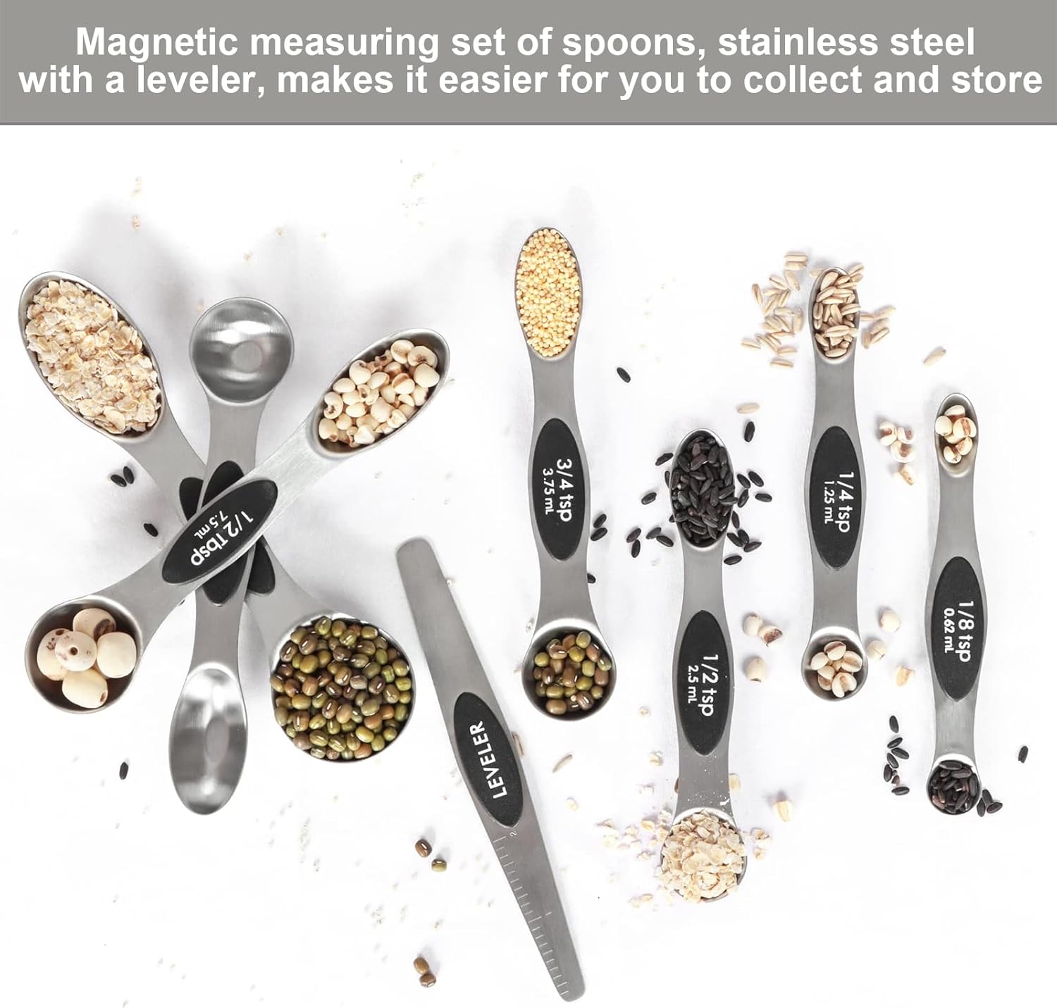 Magnetic Measuring Spoons Set Stainless Steel with Leveler, Stackable Metal Tablespoon Measure Spoon for Baking, Cups and Spoon Set Kitchen Gadgets Apartment Essentials Fits in Spice Jars - Image 4