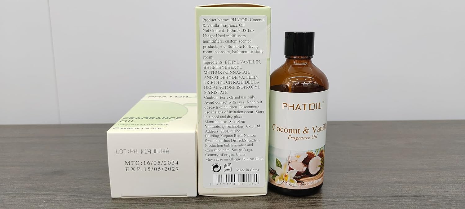 PHATOIL 3.38FL.OZ Coconut & Vanilla Fragrance Oils for Aromatherapy, Essential Oils for Diffusers for Home, Perfect for Diffuser, Yoga, DIY Candle and Soap Making - 100ml - Image 9
