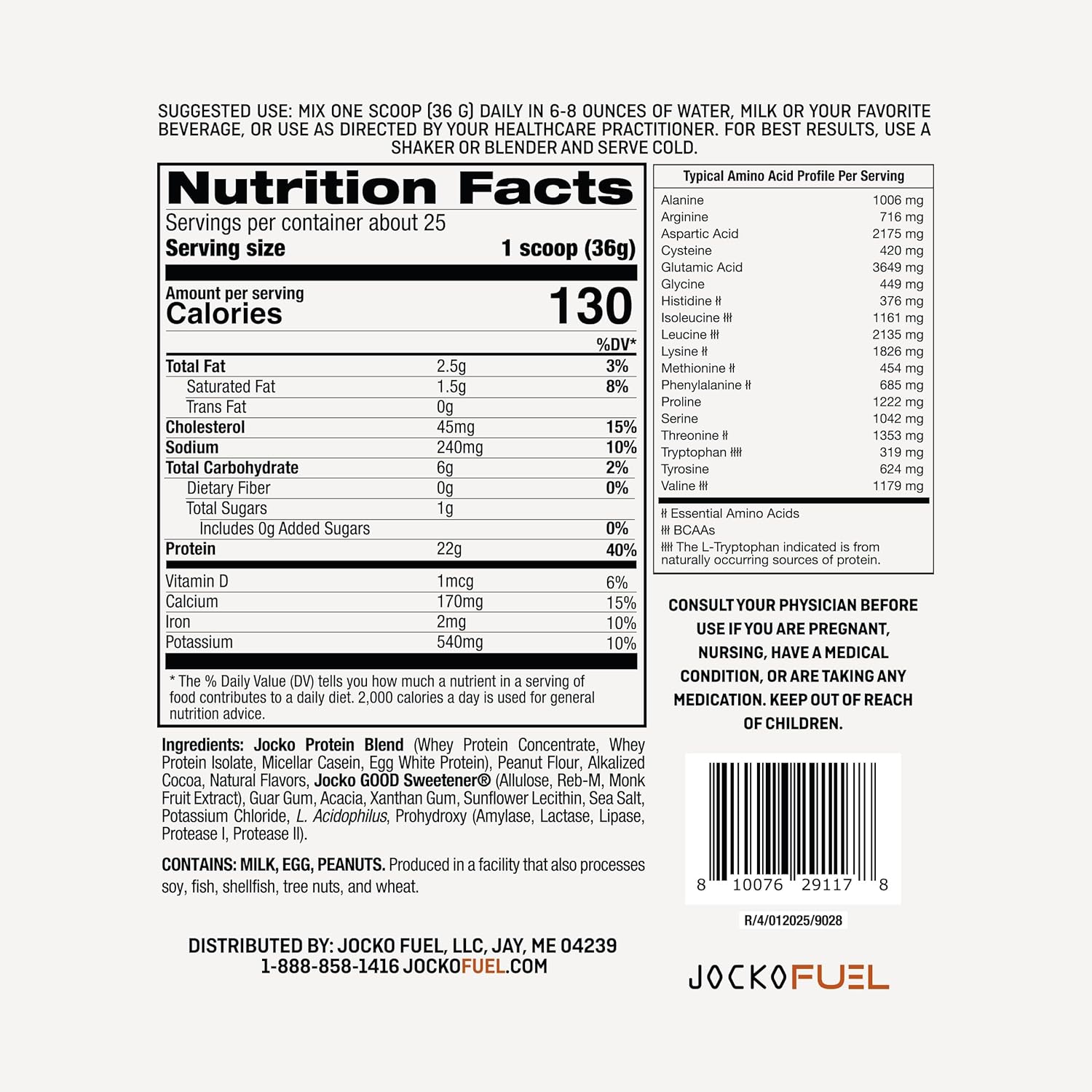 Jocko Fuel Whey Protein Powder, Chocolate Peanut Butter, 22g Protein, Digestive Enzymes + Probiotic Blend, No Sugar Added, with Essential Amino Acids + Electrolyte Minerals, 25 Servings - Image 4