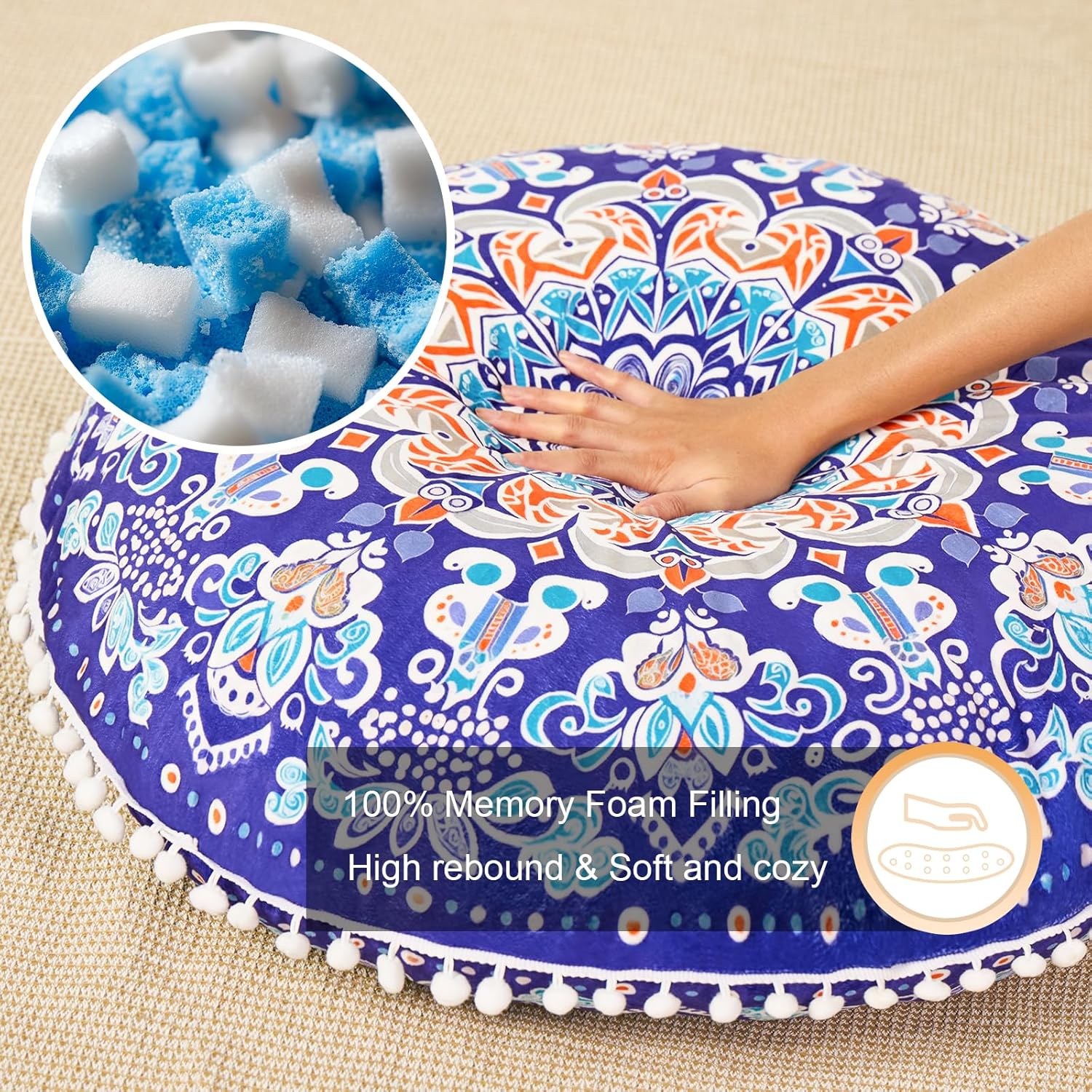 32 in Meditation Floor Cushion, Round Large Floor Pillow for Adult, Yoga Pillows for Sitting On Floor, Boho, Memory Foam Filling - Image 7
