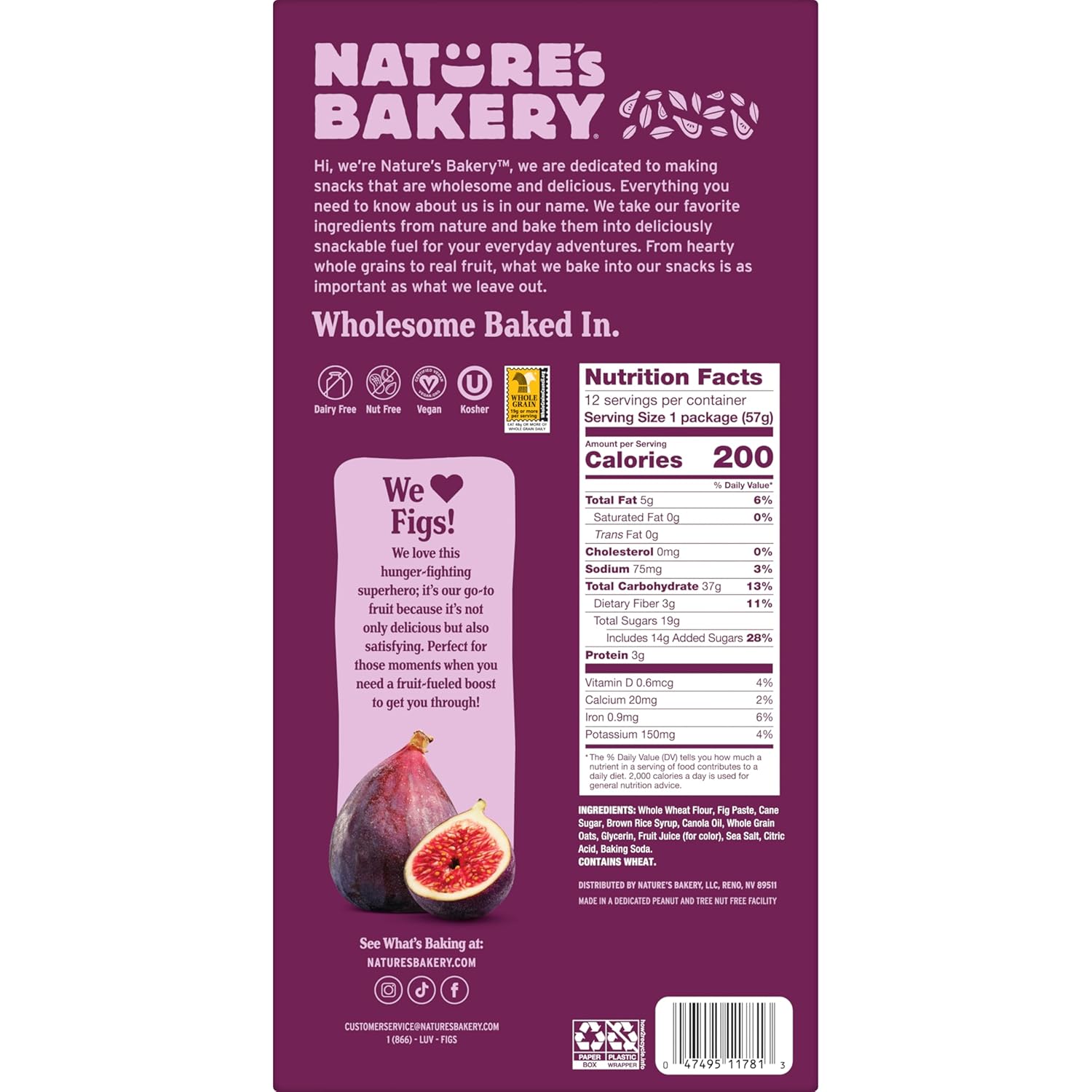 Nature’s Bakery Whole Wheat Fig Bars, Original Fig, Real Fruit, Vegan, Non-GMO, Snack bar, 1 box with 12 twin packs (12 twin packs) - Image 3
