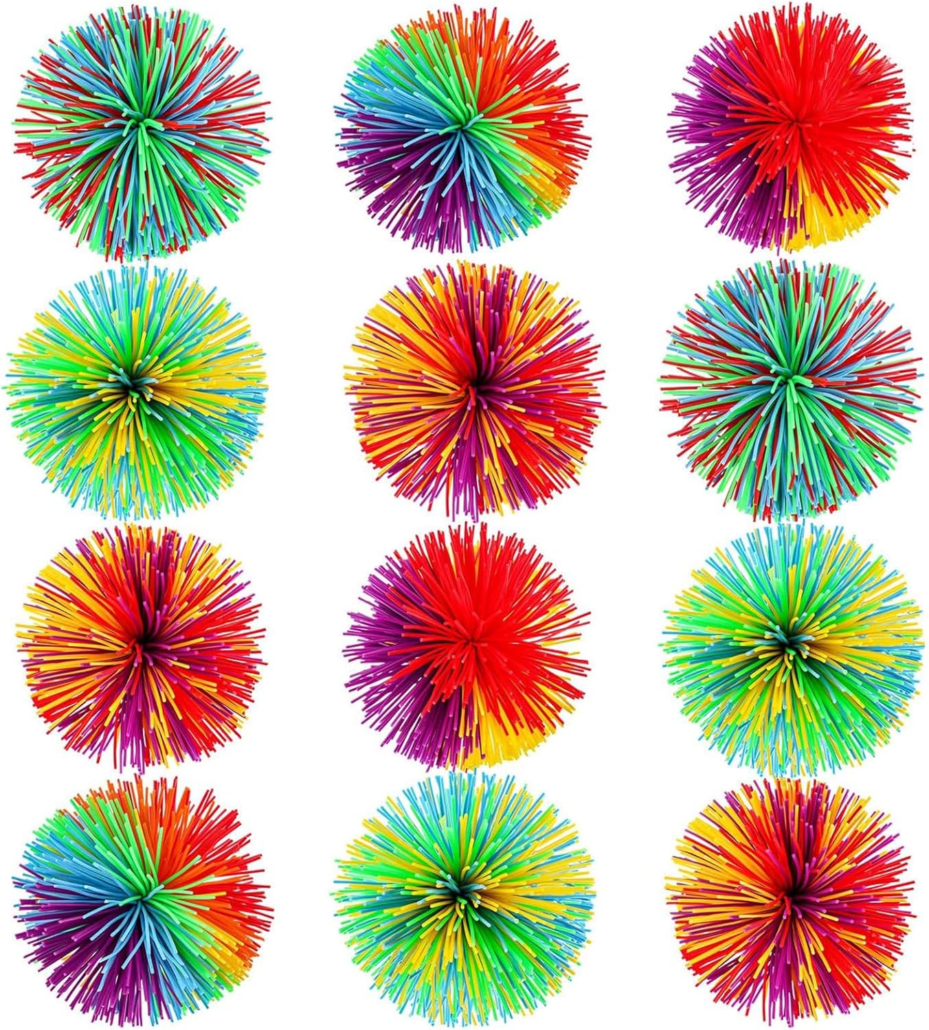 Leinuosen 12 Pieces Stringy Balls Sensory Stringy Ball End of Year Gifts Soft Rainbow Pom Bouncy Stress Bags Basket Stuffers Fillers Party Favors Birthday Gifts, Multicolor (2.75 Inch) - Image 2