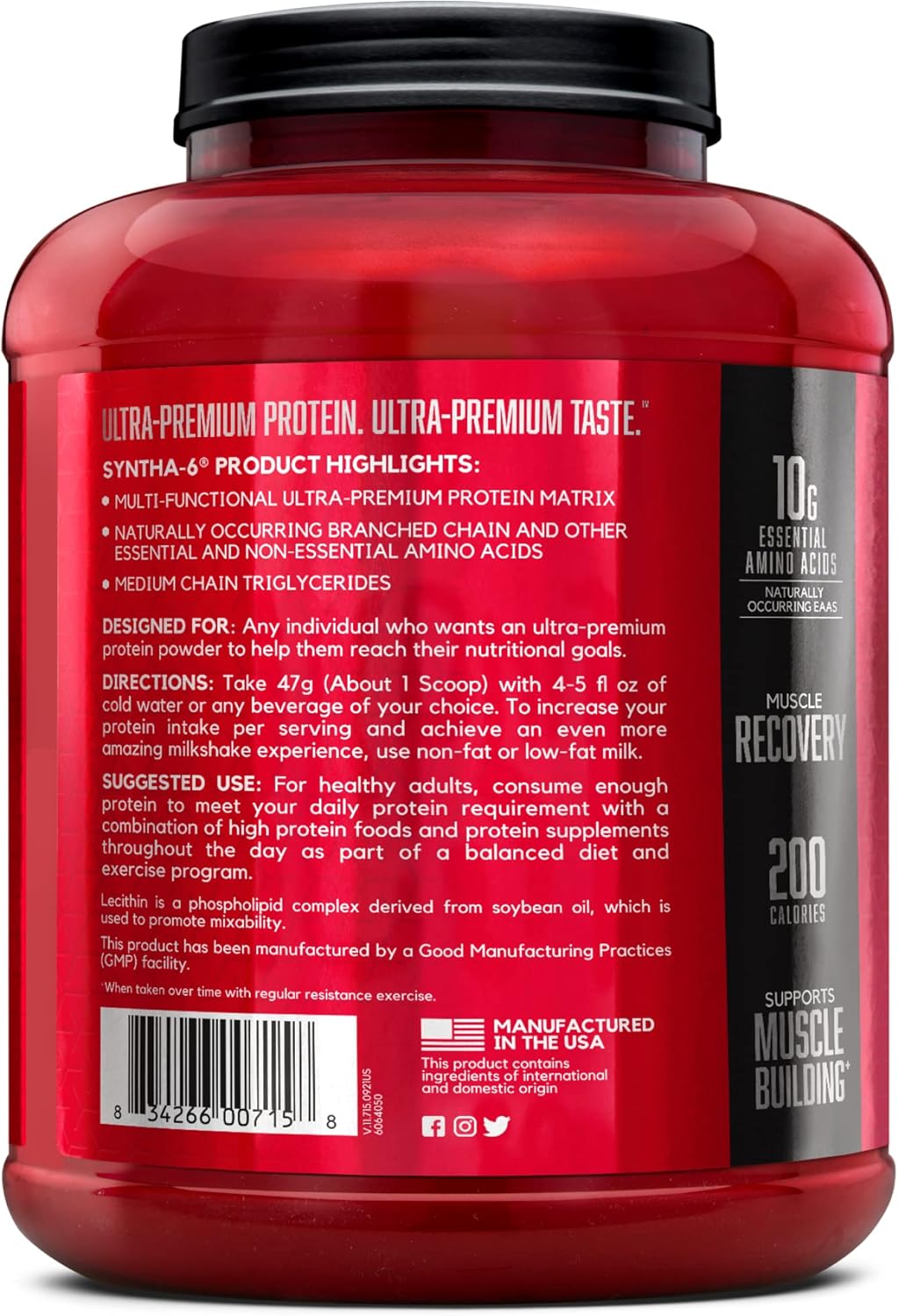 BSN SYNTHA-6 Whey Protein Powder with Micellar Casein, Milk Isolate, Strawberry Milkshake, 48 Servings (Packaging May Vary) - Image 9
