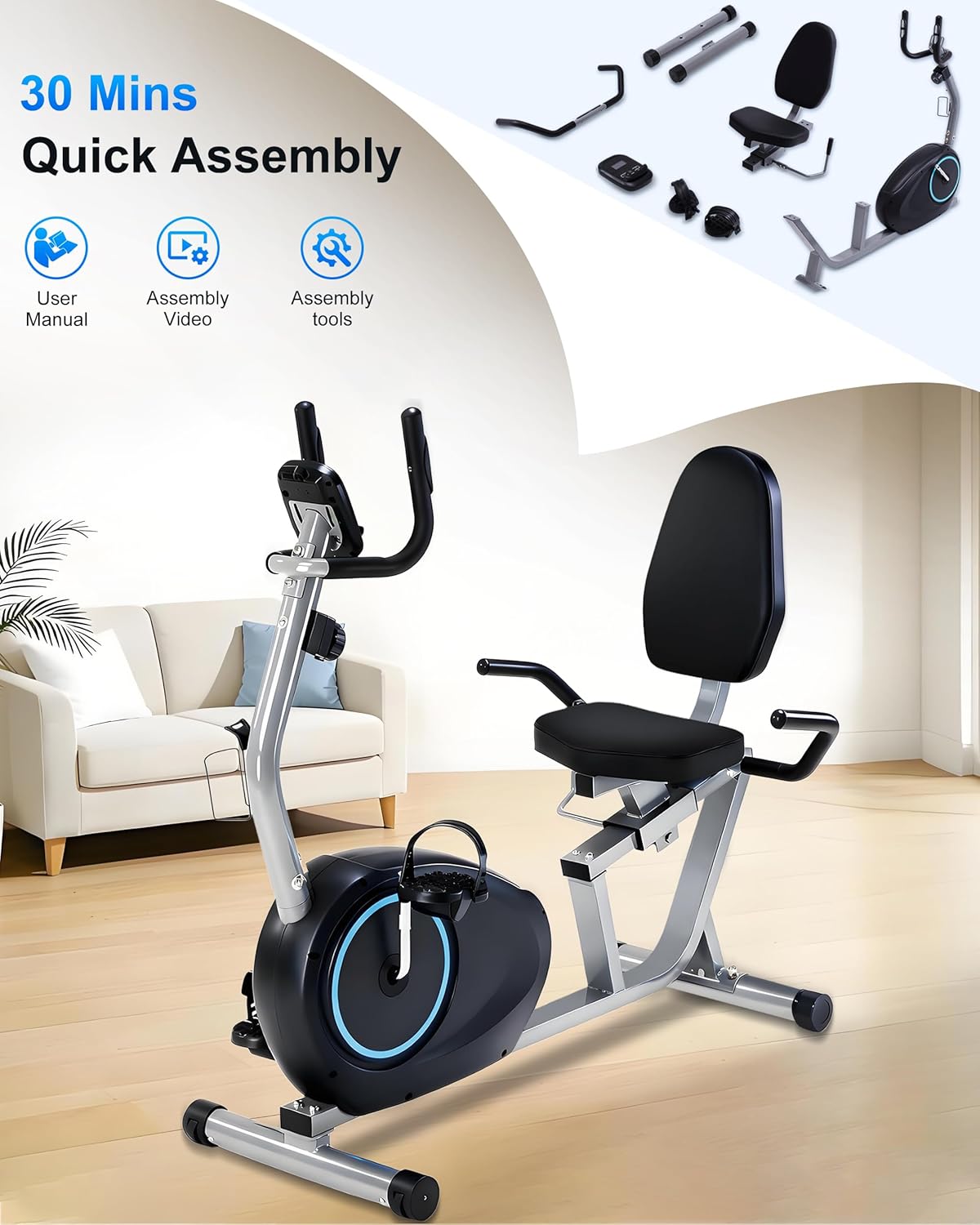 Recumbent Exercise Bike for Seniors - 400LB Weight Capacity Recumbent Bikes with Comfortable Seat, Pulse Sensor, 16-level Resistance, LCD Monitor - Image 4