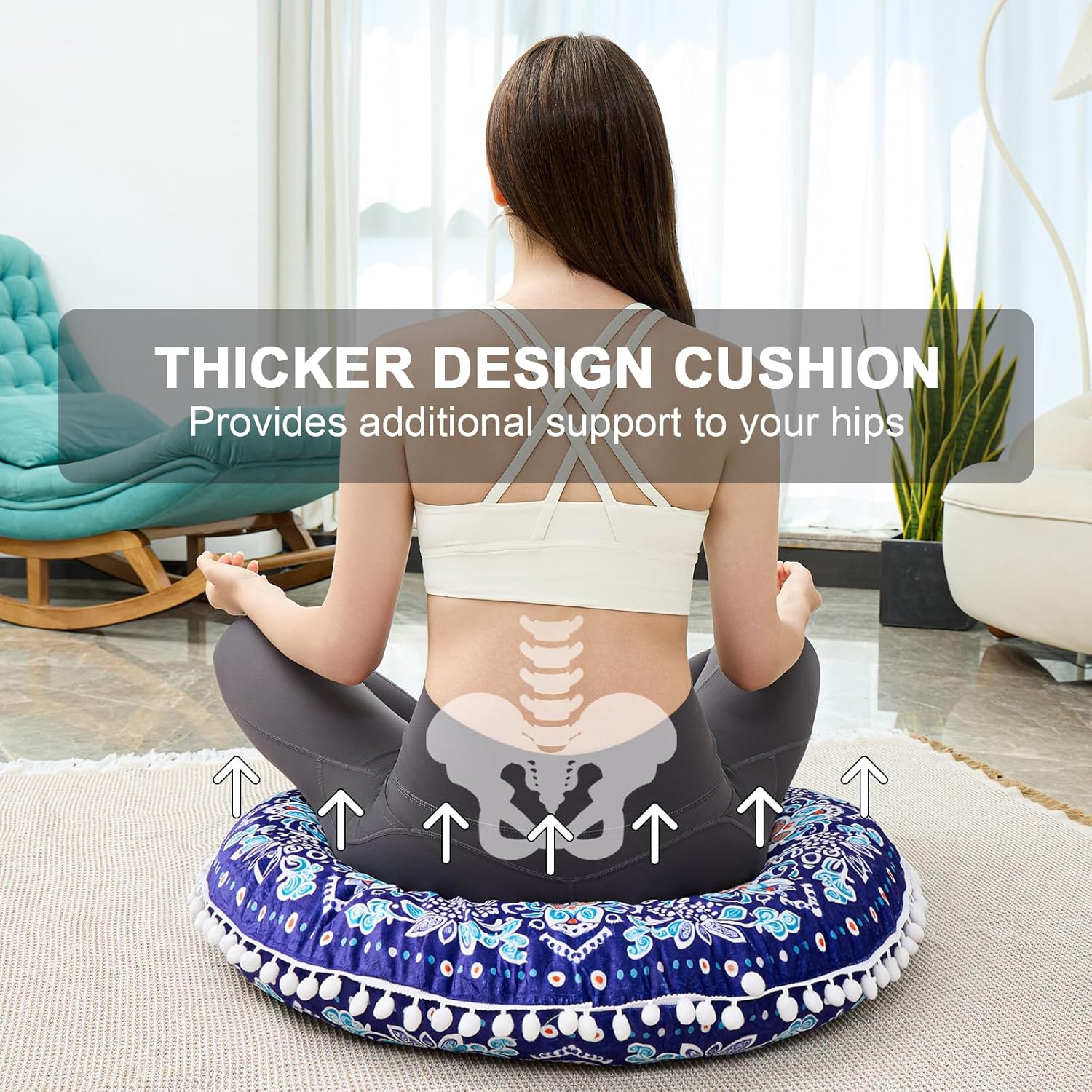 32 in Meditation Floor Cushion, Round Large Floor Pillow for Adult, Yoga Pillows for Sitting On Floor, Boho, Memory Foam Filling - Image 3