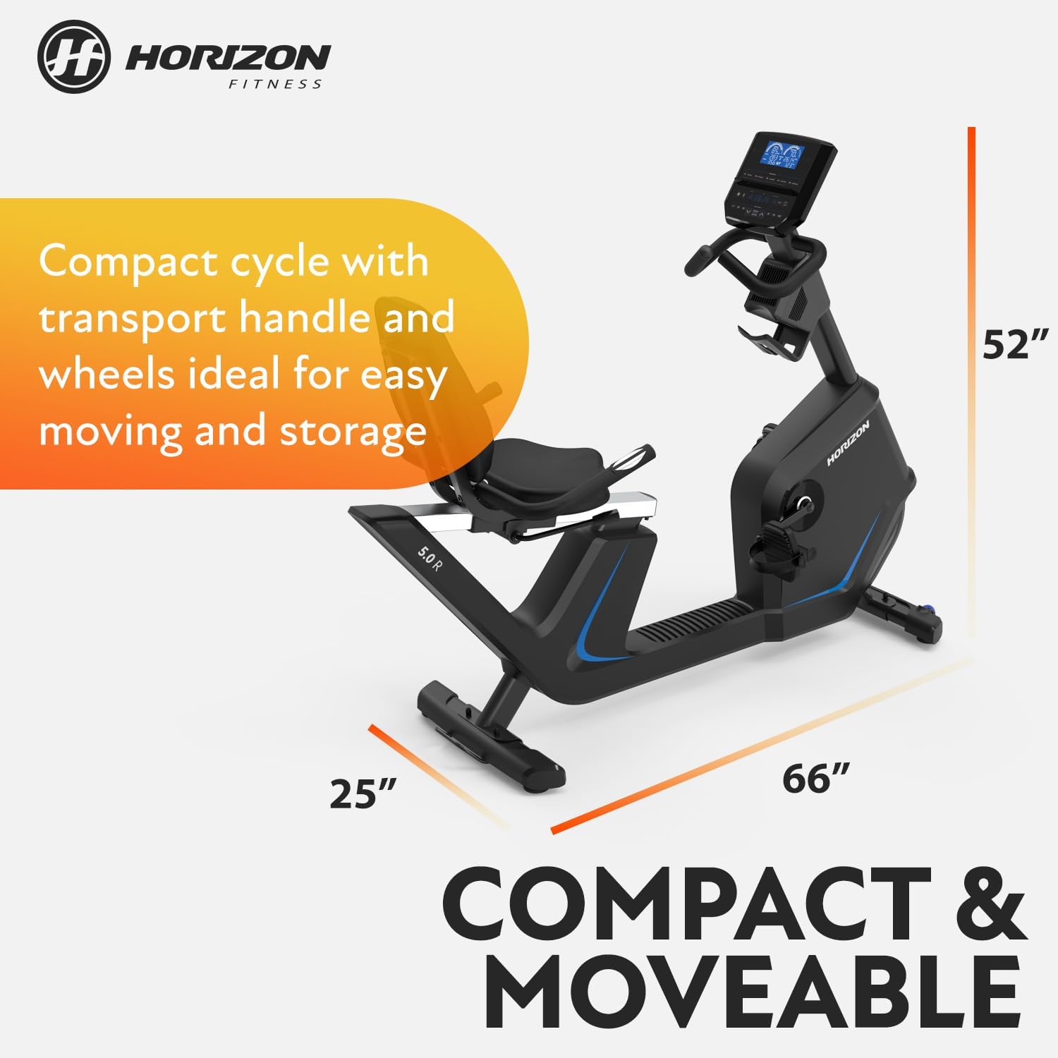 Horizon Fitness 5.0R Recumbent Bike, Fitness & Cardio, Magnetic Resistance Cycling Bike with Bluetooth, Comfort Seat with Lumbar Support, Step-through Frame, and 350lb Weight Capacity - Image 8