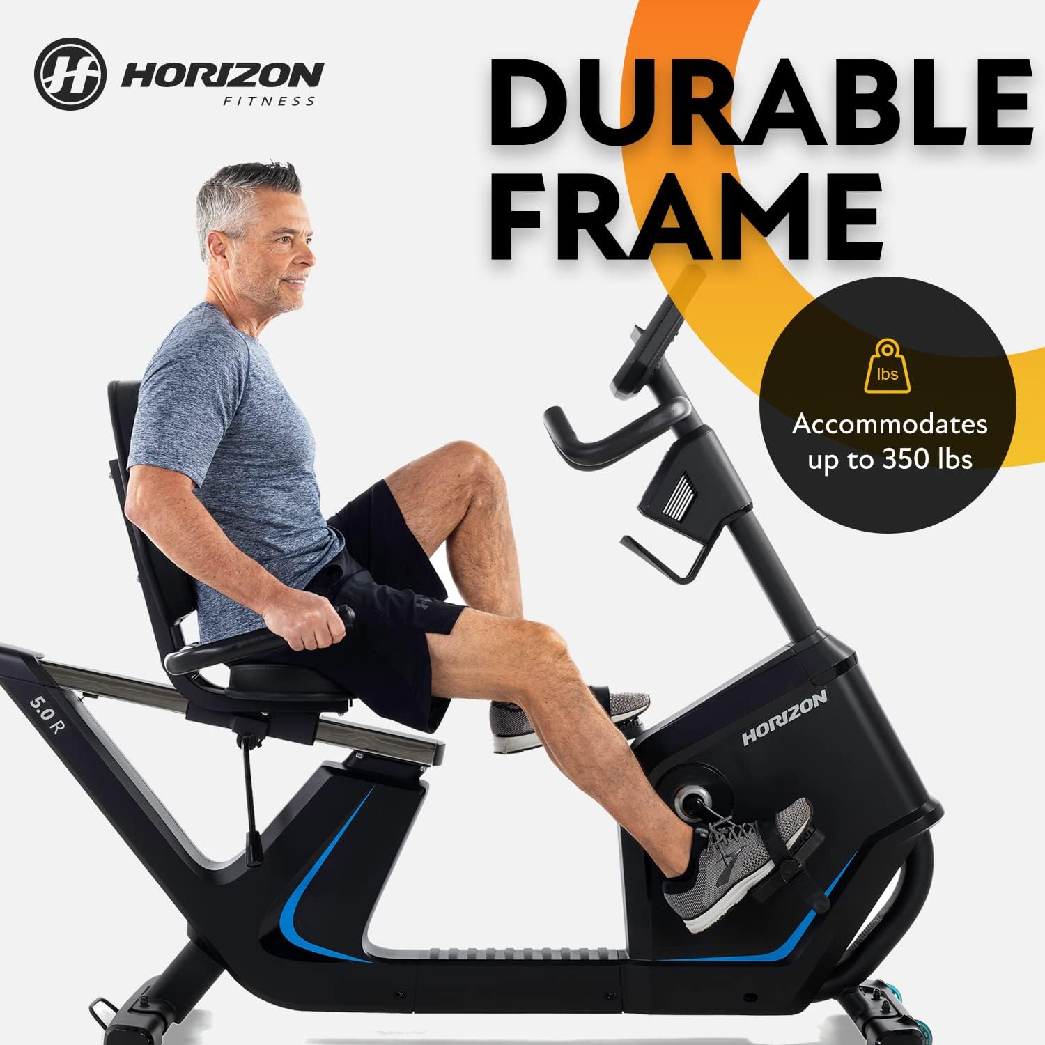 Horizon Fitness 5.0R Recumbent Bike, Fitness & Cardio, Magnetic Resistance Cycling Bike with Bluetooth, Comfort Seat with Lumbar Support, Step-through Frame, and 350lb Weight Capacity - Image 6