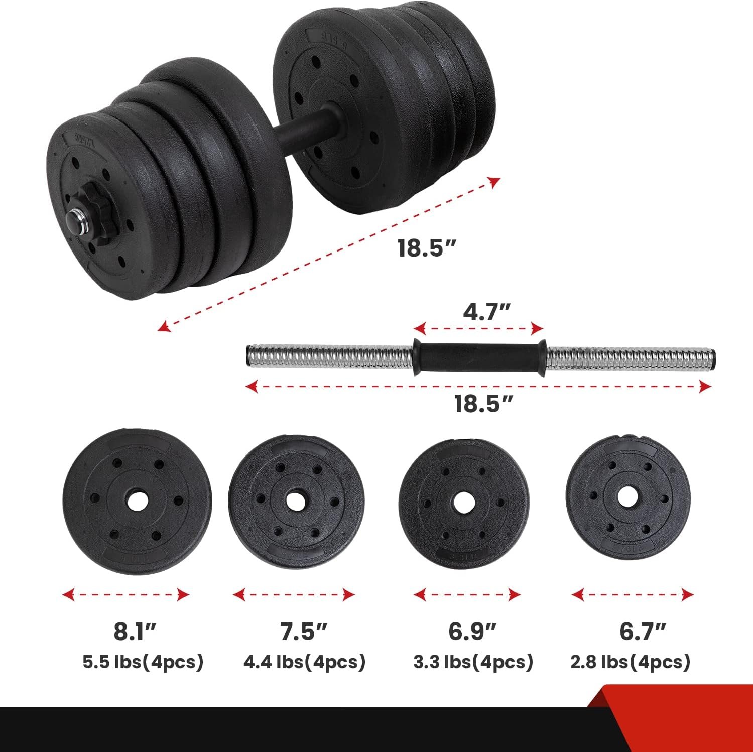 PayLessHere Adjustable Dumbbell Sets 2 in 1 Free Weights 66lbs Dumbbells with Anti-Slip Metal Handle for Men and Women Strength Training Home Gym Workout Equipment for Full Body Workout Fitness(Pair) - Image 9