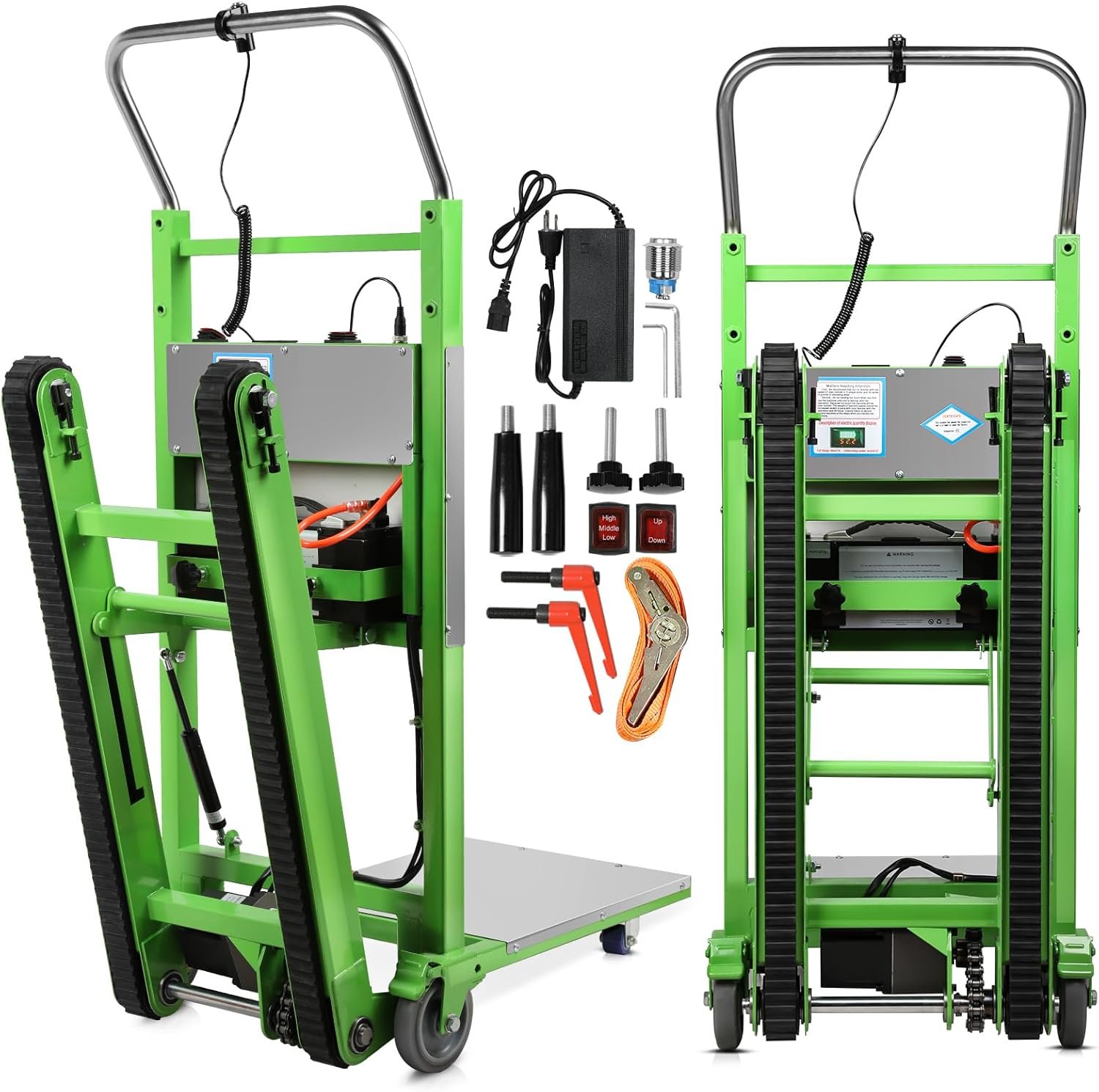 Electric Stair Climbing Dolly, 1250W Electric Stair Climbing Hand Truck, 900lbs Max Load Capacity, 3 Mode Folding Stair Climber Hand Truck with Telescopic Handle for Moving (Green+Black) - Image 2