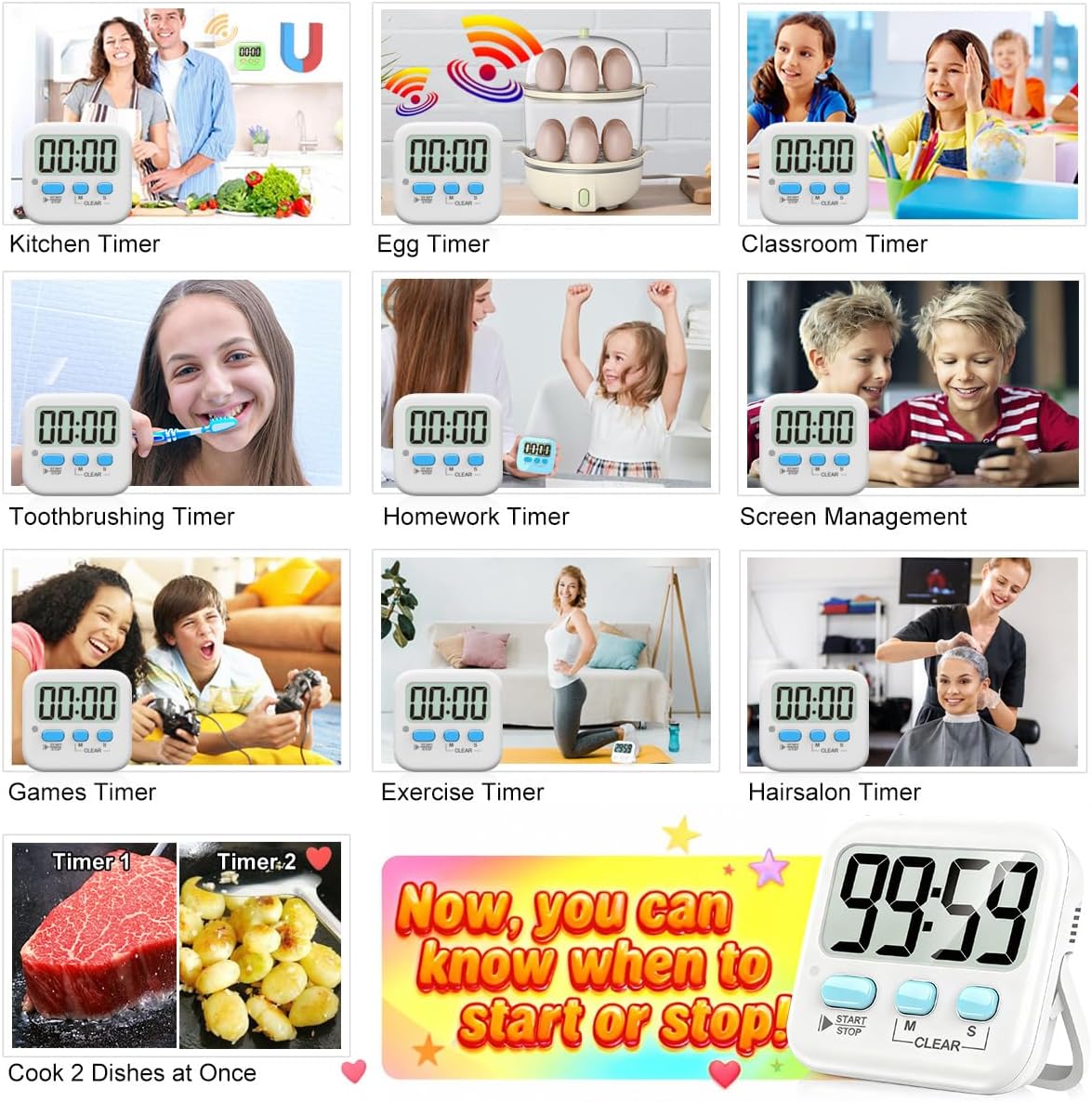 Antonki 2 Pack Digital Timer for Kids, Magnetic Countdown Kitchen Timers for Cooking, Egg, Classroom, Teacher, Exercise, Study, Oven - Battery Included - Image 8