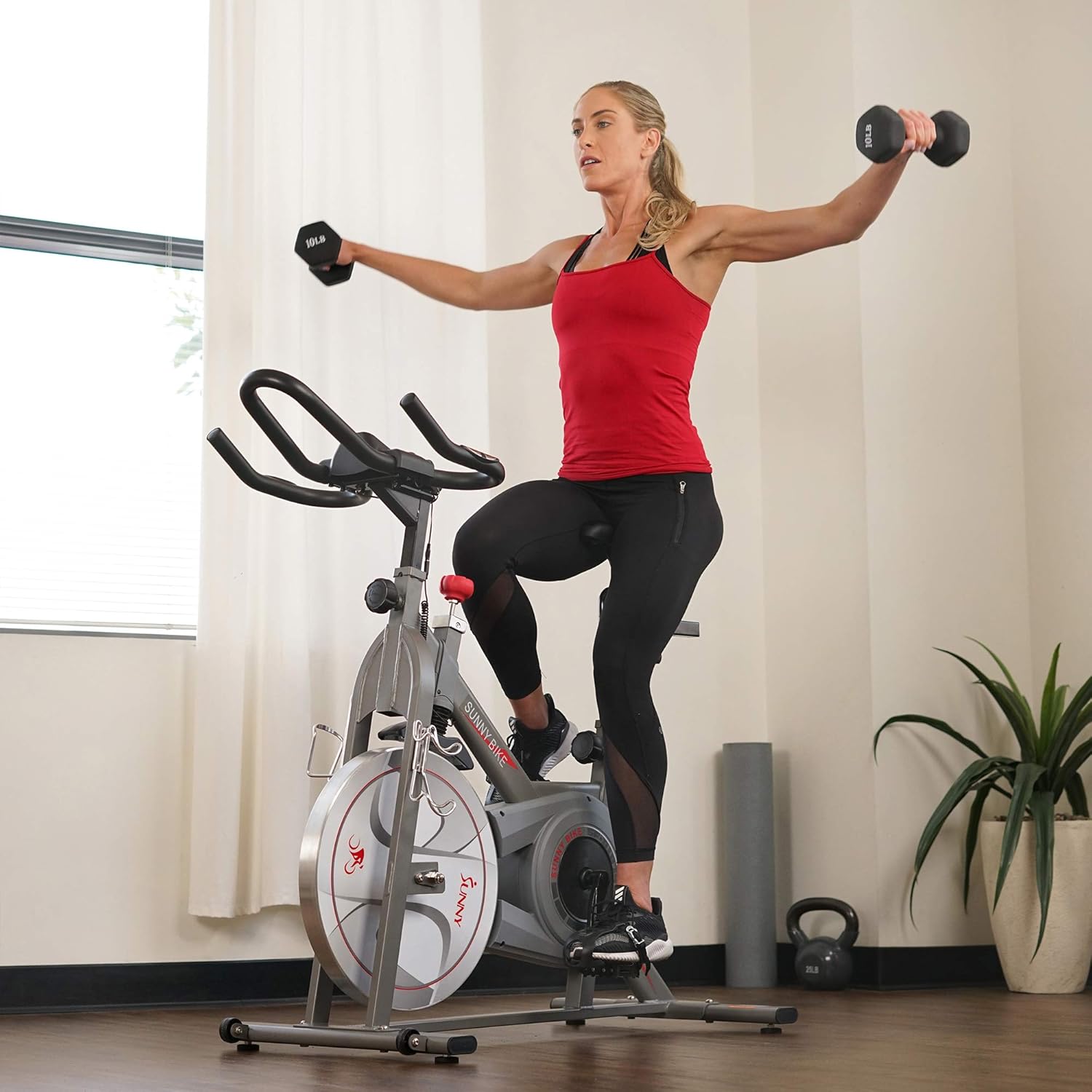 Sunny Health & Fitness Indoor Cycling Exercise Bike w/Pulse Sensors & 4-Way Adjustable Seat, Stationary Home Cardio Training Machine w/Micro-Adjustable Magnetic Resistance for Intensive Cardio Session - Image 7