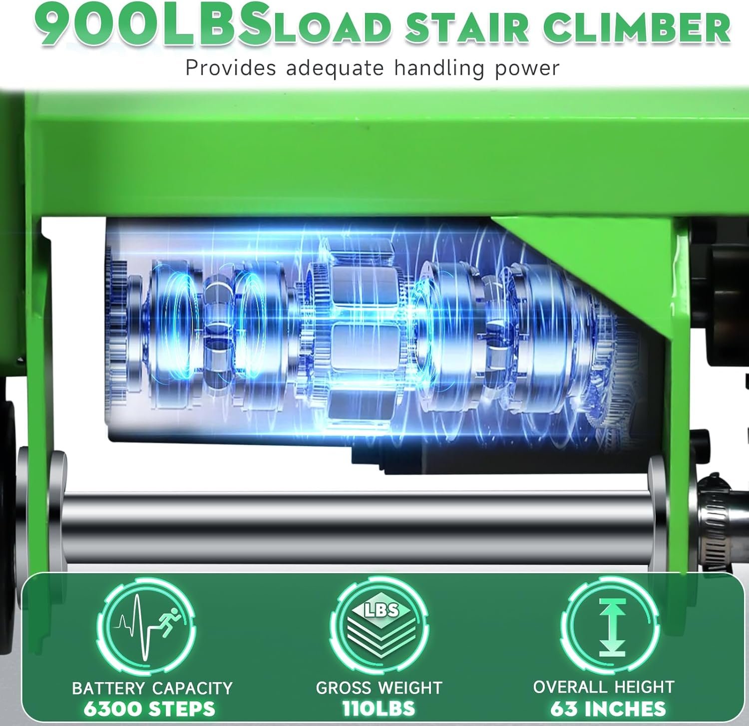 Electric Stair Climbing Dolly, 1250W Electric Stair Climbing Hand Truck, 900lbs Max Load Capacity, 3 Mode Folding Stair Climber Hand Truck with Telescopic Handle for Moving (Green+Black) - Image 5