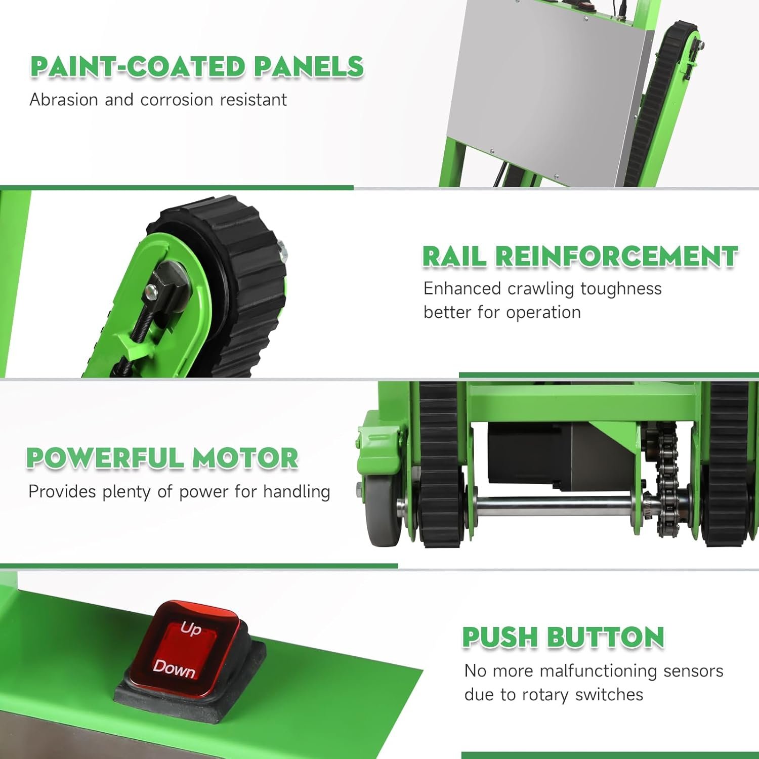 Electric Stair Climbing Dolly, 1250W Electric Stair Climbing Hand Truck, 900lbs Max Load Capacity, 3 Mode Folding Stair Climber Hand Truck with Telescopic Handle for Moving (Green+Black) - Image 4