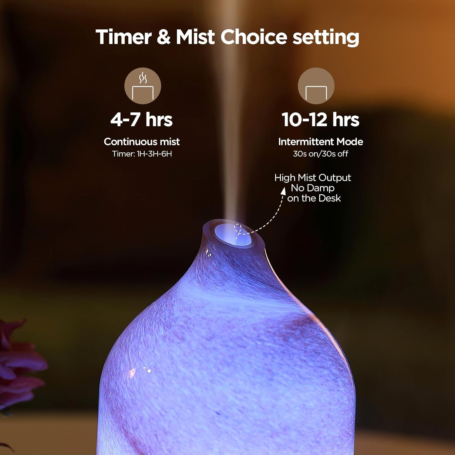 Essential Oil Diffuser Hand Blown Glass Aromatherapy Diffuser - Ultrasonic Cool Mist Scent Aroma Diffuser, Whisper Quiet with Auto Shut-Off, Timer Setting &7 Colors Night Light for Home - Image 5