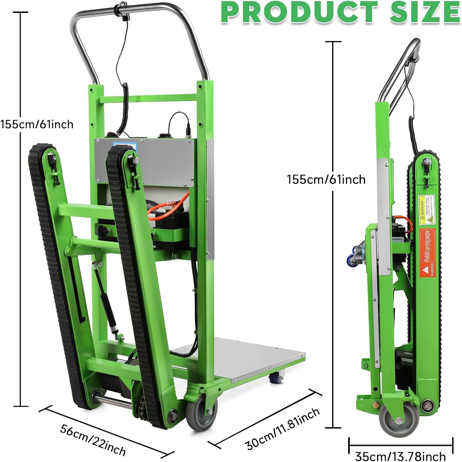 Electric Stair Climbing Dolly, 1250W Electric Stair Climbing Hand Truck, 900lbs Max Load Capacity, 3 Mode Folding Stair Climber Hand Truck with Telescopic Handle for Moving (Green+Black) - Image 6