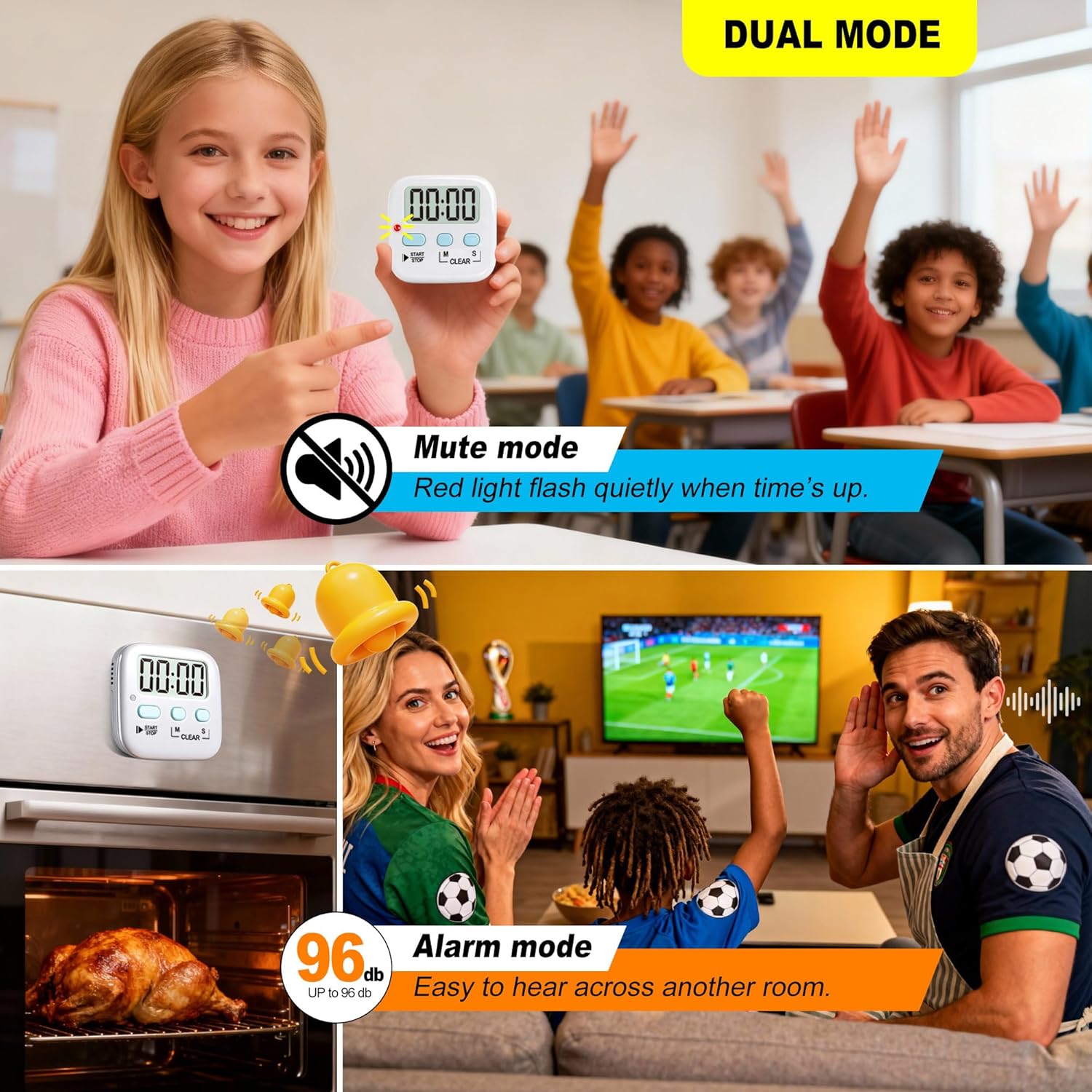 Antonki 2 Pack Digital Timer for Kids, Magnetic Countdown Kitchen Timers for Cooking, Egg, Classroom, Teacher, Exercise, Study, Oven - Battery Included - Image 7