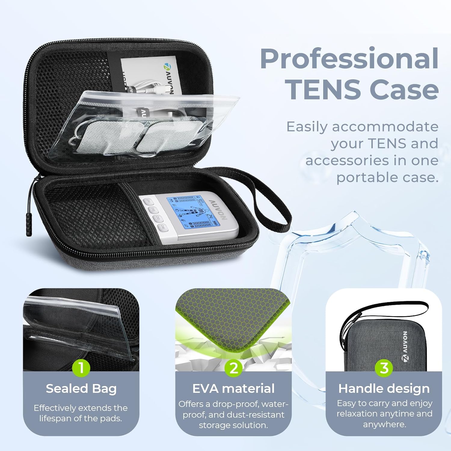 AUVON 4 Outputs TENS Unit 24 Modes Muscle Stimulator with EVA Travel Case, Rechargeable TENS EMS Machine with Easy-to-Select Button Design for Pain Relief, 2X Battery Life, 10 Electrode Pads - Image 5