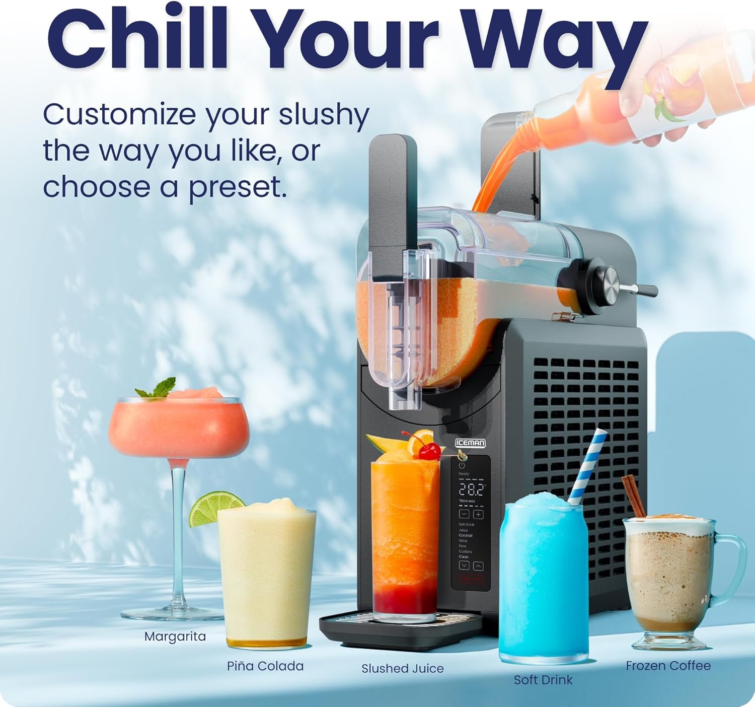 Iceman by Chefman Slush-Ease 68oz Slushie Machine, 48oz Liquid Capacity Frozen Drink Maker & Slushy Machine with 5 Presets and LED Display, Perfect for Frozen Margaritas, Frappes, Smoothies & Shakes - Image 3