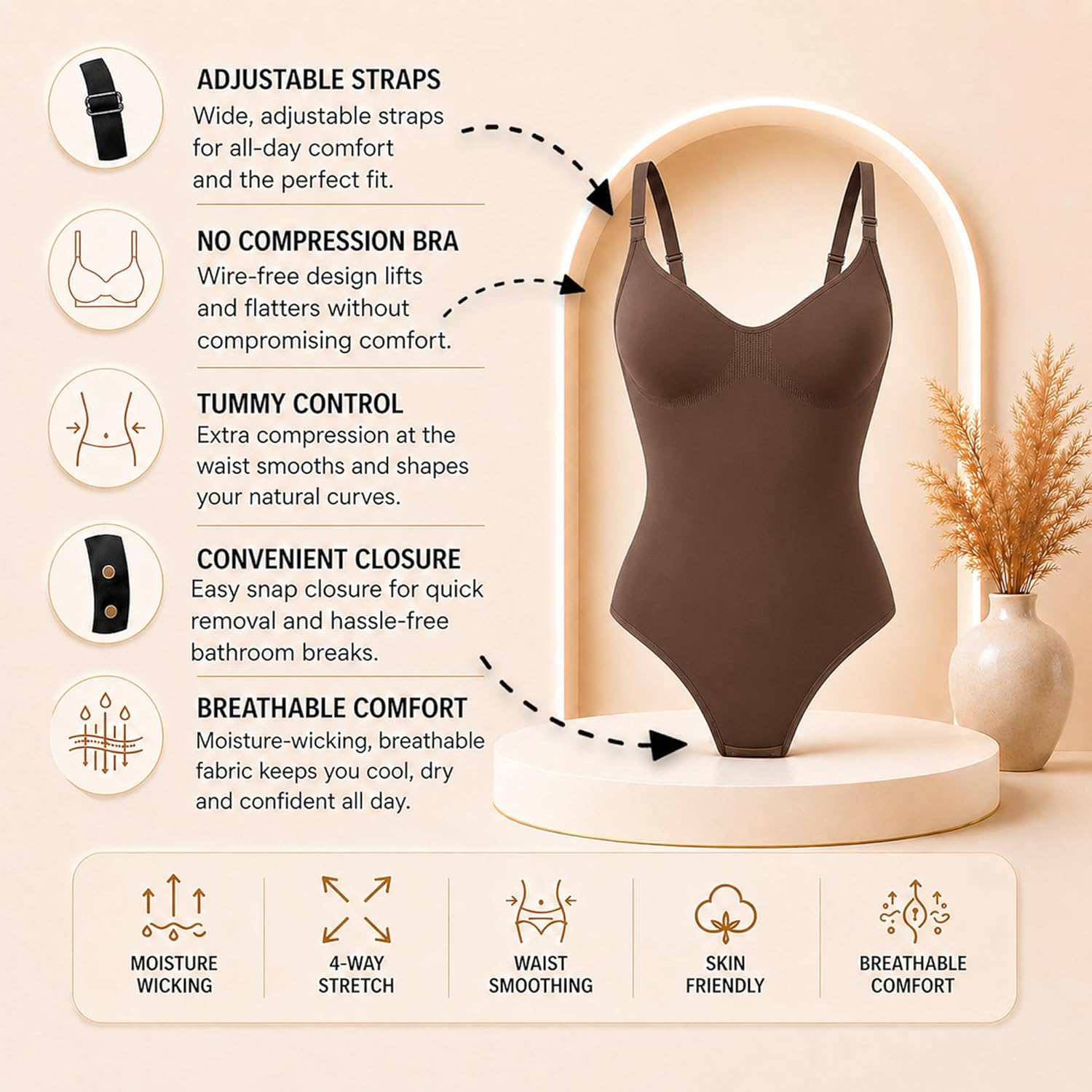 Tummy Control Shapewear Bodysuit for Women, Seamless Body Shaper Thong, Brief or Mid-Thigh Faja, Sculpting Slimming Bodysuits - Image 4