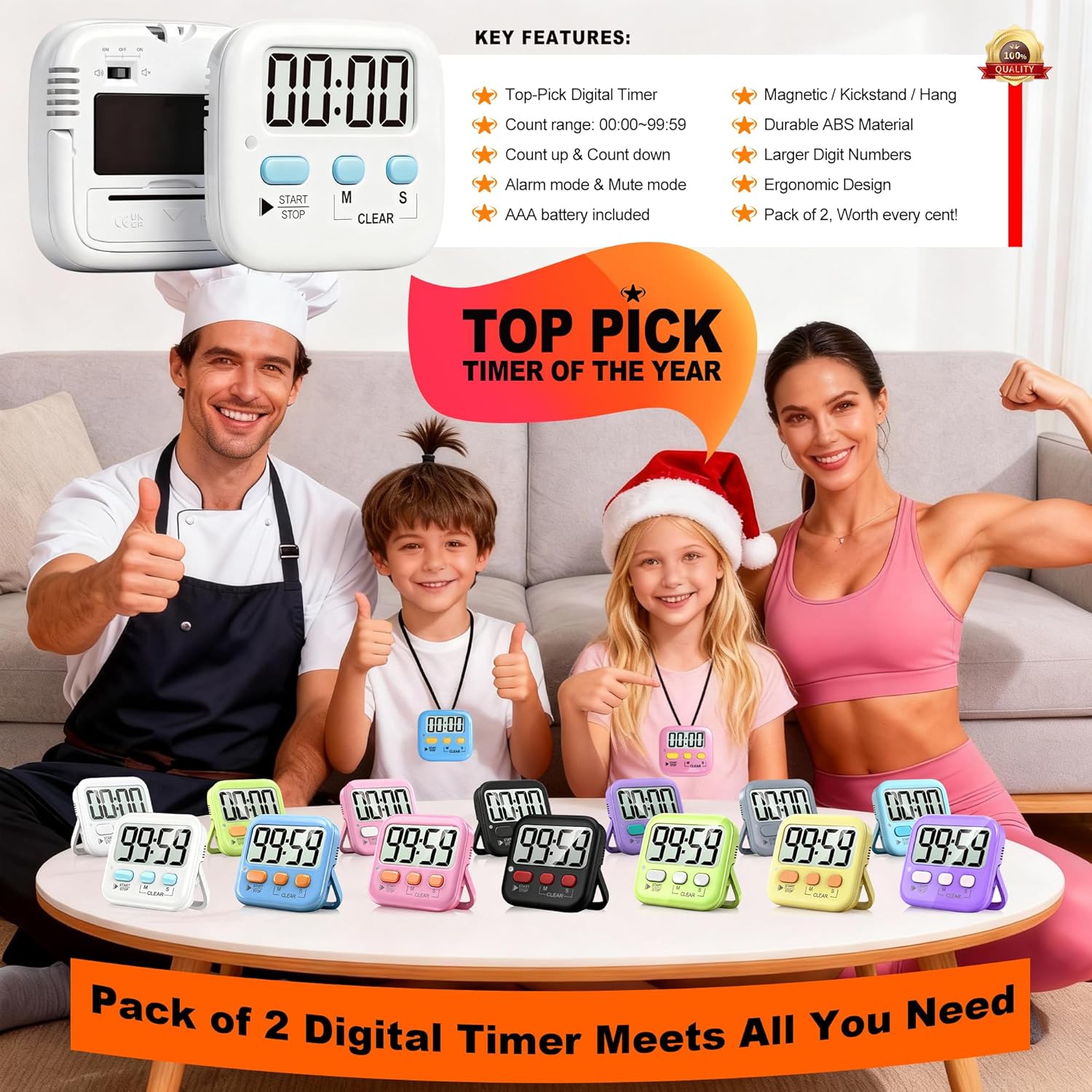 Antonki 2 Pack Digital Timer for Kids, Magnetic Countdown Kitchen Timers for Cooking, Egg, Classroom, Teacher, Exercise, Study, Oven - Battery Included - Image 9