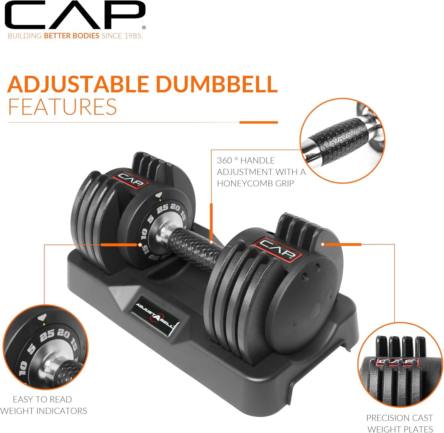 CAP ADJUSTABELL Adjustable Dumbbell Weights - Singles & Pairs | 12.5 lb, 25 lb & 55 lb | Multiple Handle Options - Image 4