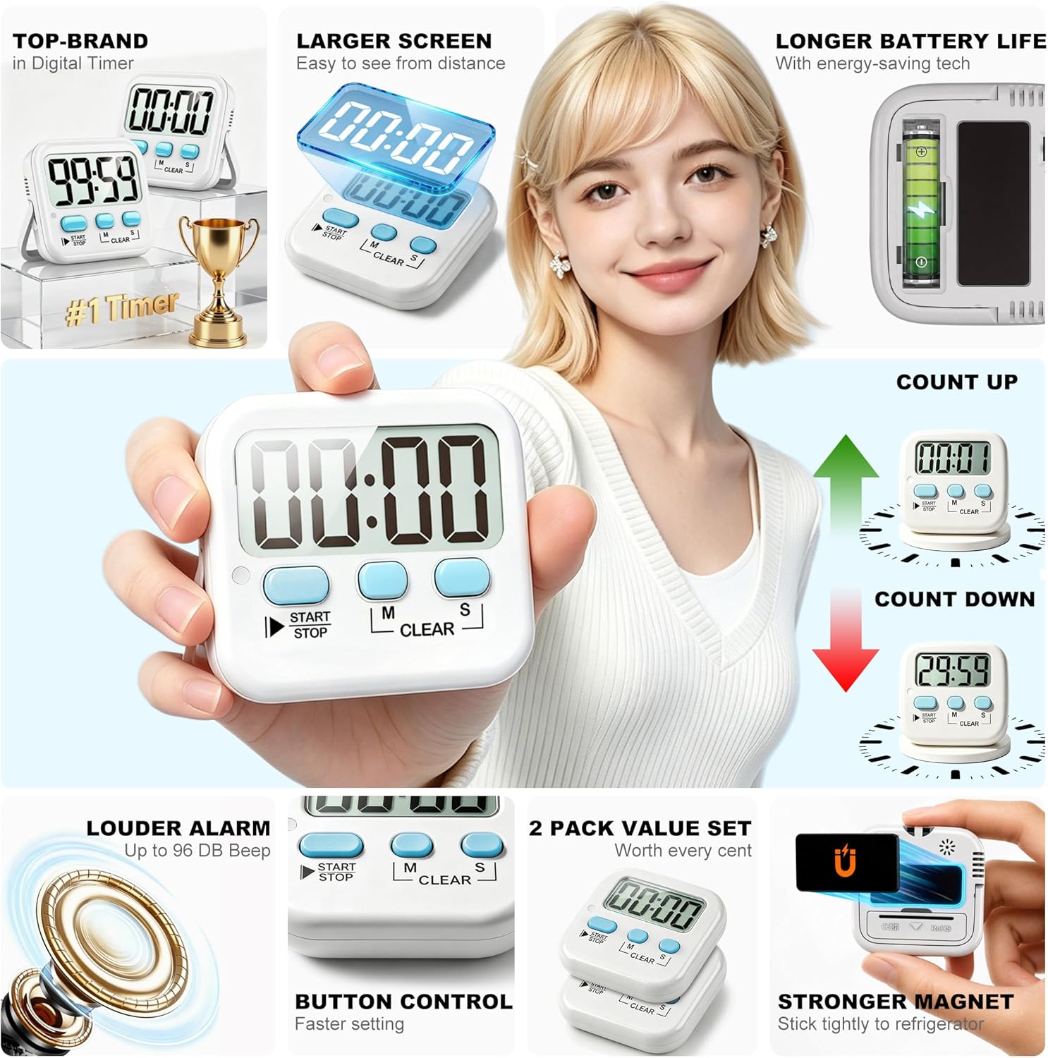 Antonki 2 Pack Digital Timer for Kids, Magnetic Countdown Kitchen Timers for Cooking, Egg, Classroom, Teacher, Exercise, Study, Oven - Battery Included - Image 5