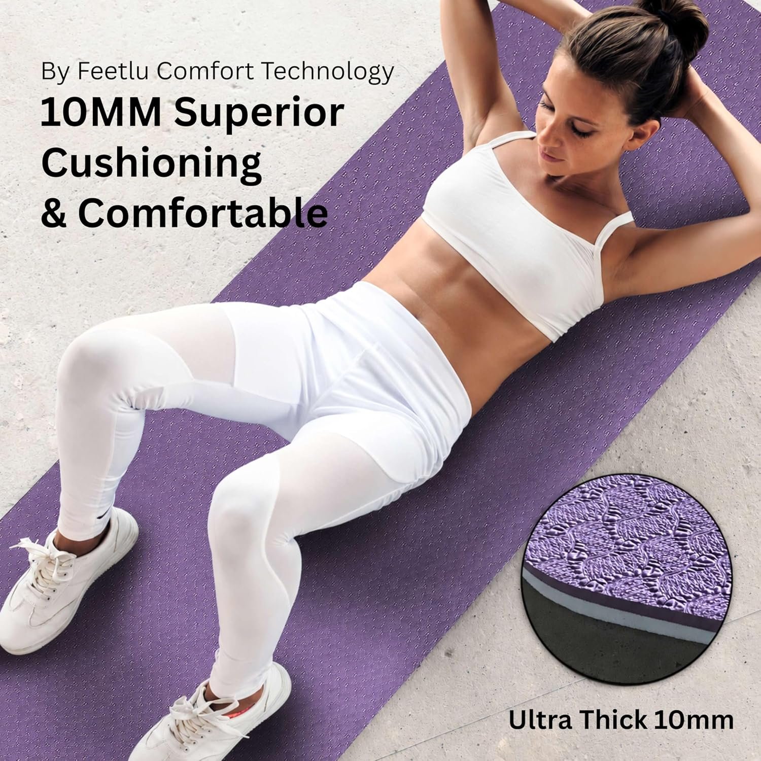 Extra Thick Yoga Mat with Carry Strap, 10mm Non-Slip Exercise Mat, 72 x 24 Inch Cushioned Workout Mat for Yoga, Pilates, Stretching & Floor Exercises - Image 5