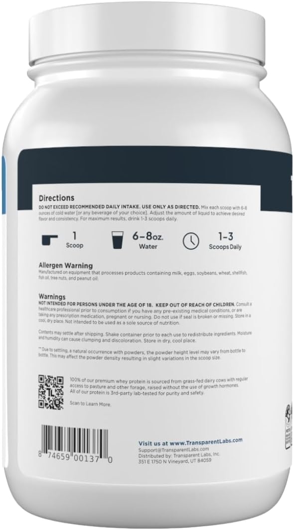 Transparent Labs Grass-Fed Whey Protein Isolate - Naturally Flavored, Gluten Free Whey Protein Powder with 28g of Protein per Serving & 9 Amino Acids - 30 Servings, French Vanilla - Image 10