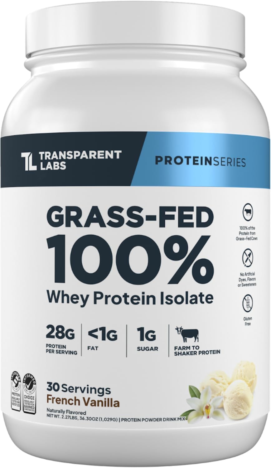 Transparent Labs Grass-Fed Whey Protein Isolate - Naturally Flavored, Gluten Free Whey Protein Powder with 28g of Protein per Serving & 9 Amino Acids - 30 Servings, French Vanilla - Image 2