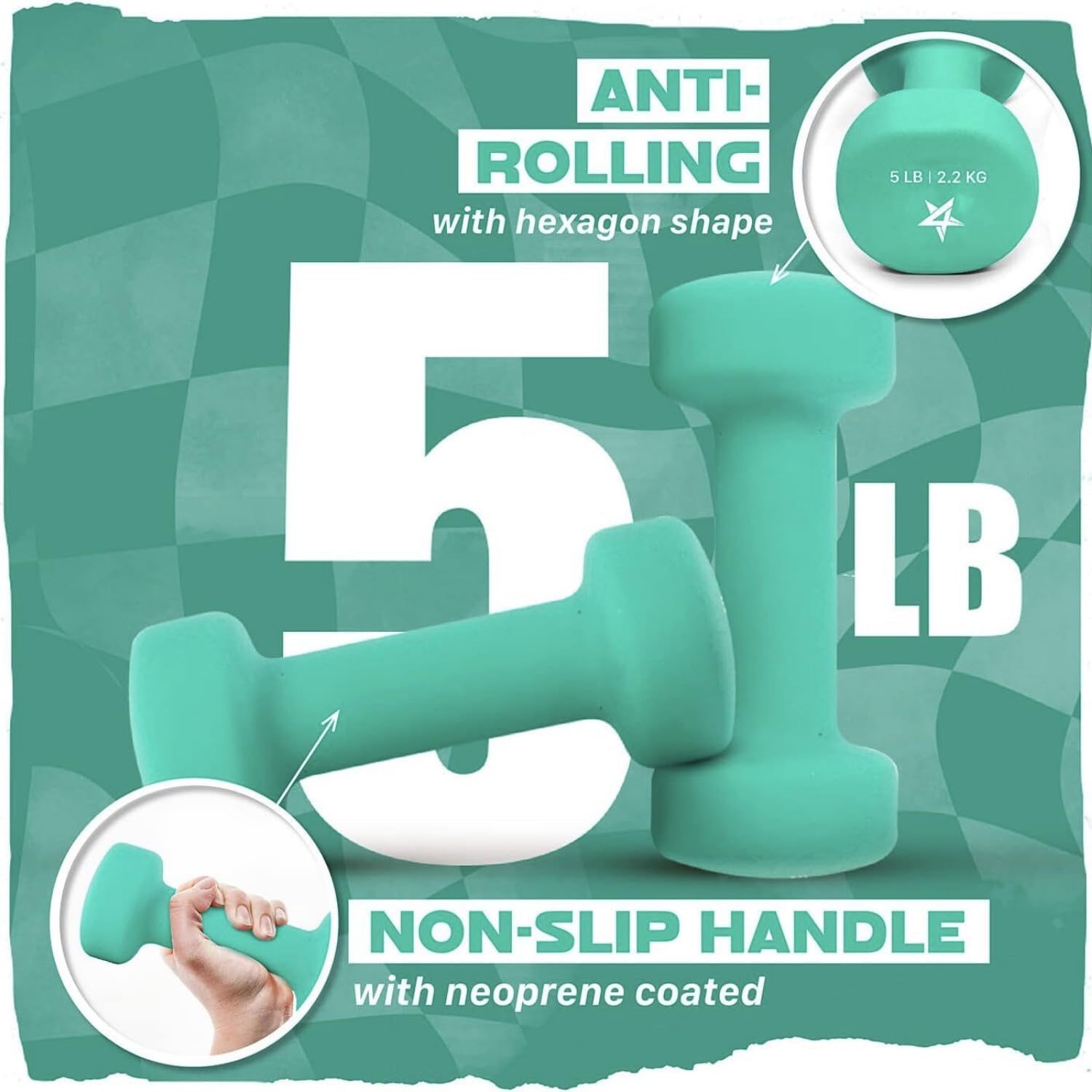 Yes4All Neoprene Coated Dumbbell Hand Weight Sets of 2 - Multiple Weight Options with 15 Colors, Anti-roll, Anti-Slip, Hexagon Shape - Image 4