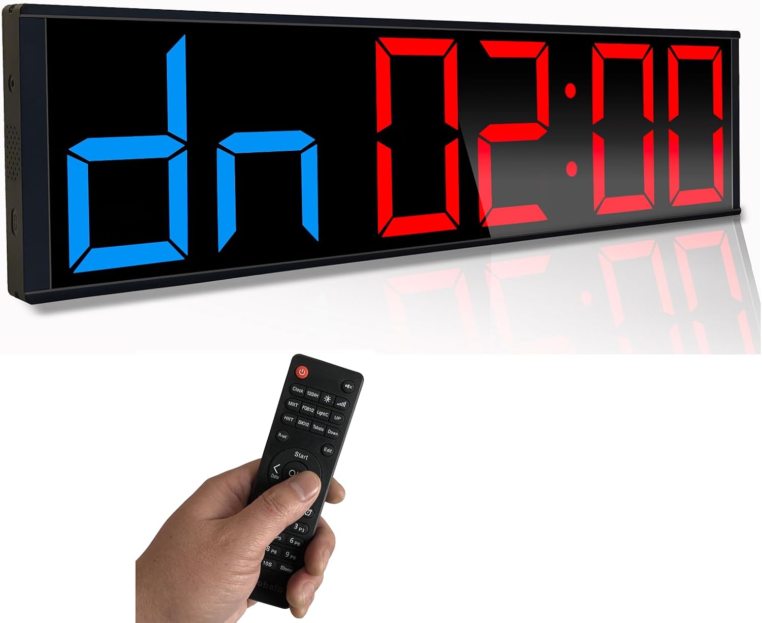 26'' Huge Home Gym Interval Workout Timers, Digital Wall Clock, with Countdown, Stopwatch, 7-Color Light, 8-Alarms, Calendar/Temperature Display, for HIIT/Tabata/FGB/EMOM (Blue & Red) - Image 2