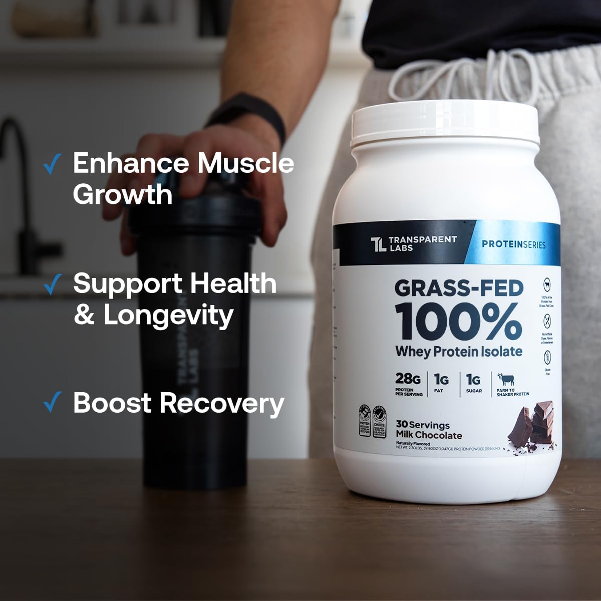 Transparent Labs Grass-Fed Whey Protein Isolate - Naturally Flavored, Gluten Free Whey Protein Powder with 28g of Protein per Serving & 9 Amino Acids - 30 Servings, French Vanilla - Image 6