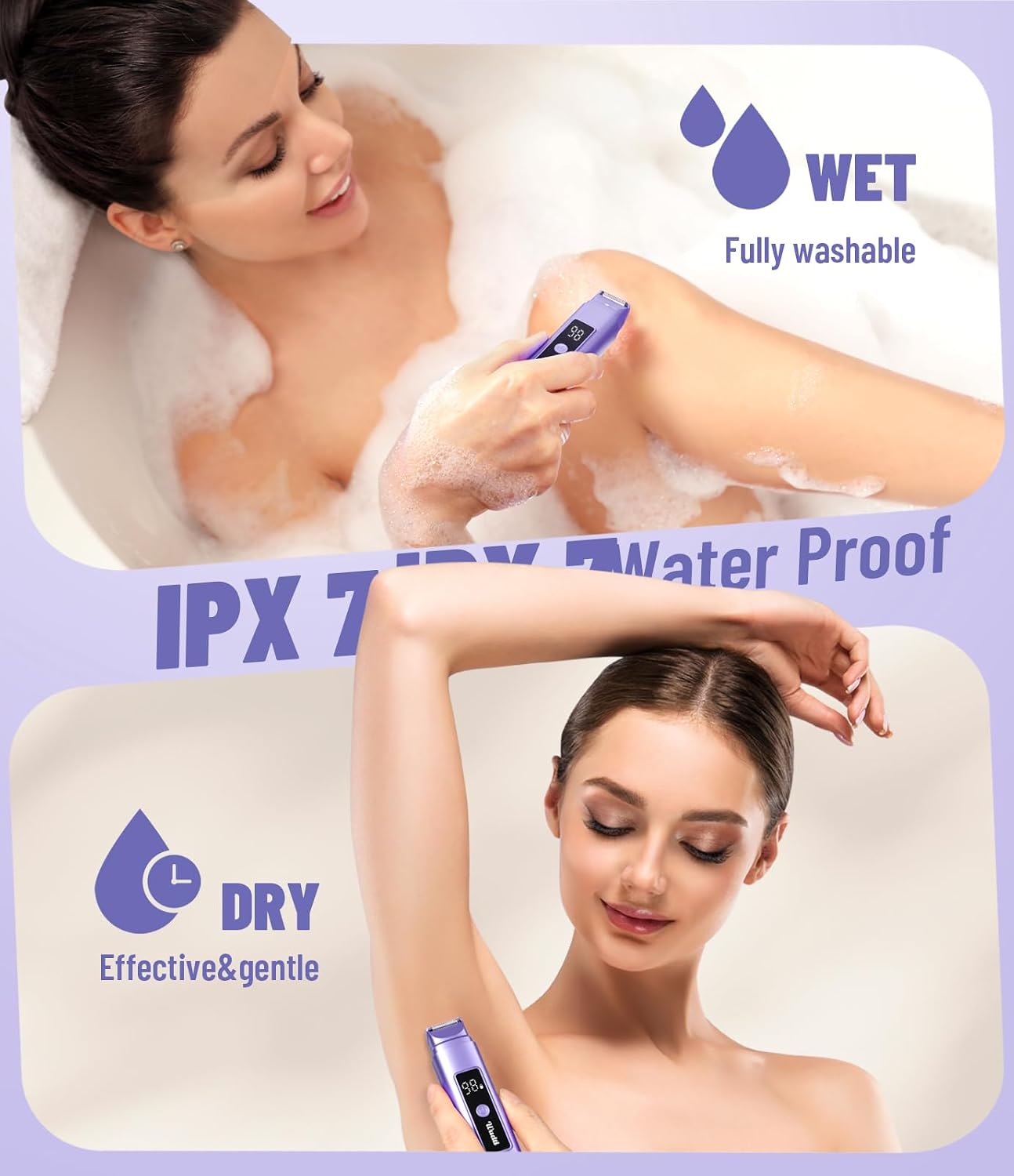 Dynooper Electric Bikini Trimmer for Women: IPX7 Waterproof Dual Head Cordless Electric Shaver for Women with LED Display & 0.5mm Ceramic Blades for Pubic Hair, Face, Legs - Cobalt Blue - Image 8