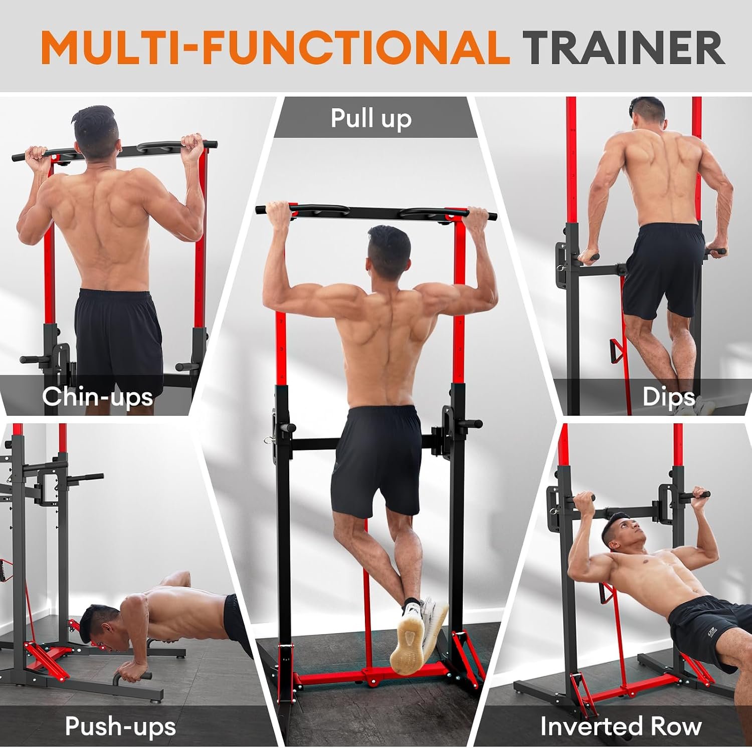 ONETWOFIT Foldable Power Tower Pull Up Bar Station, Multi-Function Adjustable Height Dip Station for Home Gym Workout, Strength Training Fitness Equipment, Pull Up Stand 360LBS - Image 6