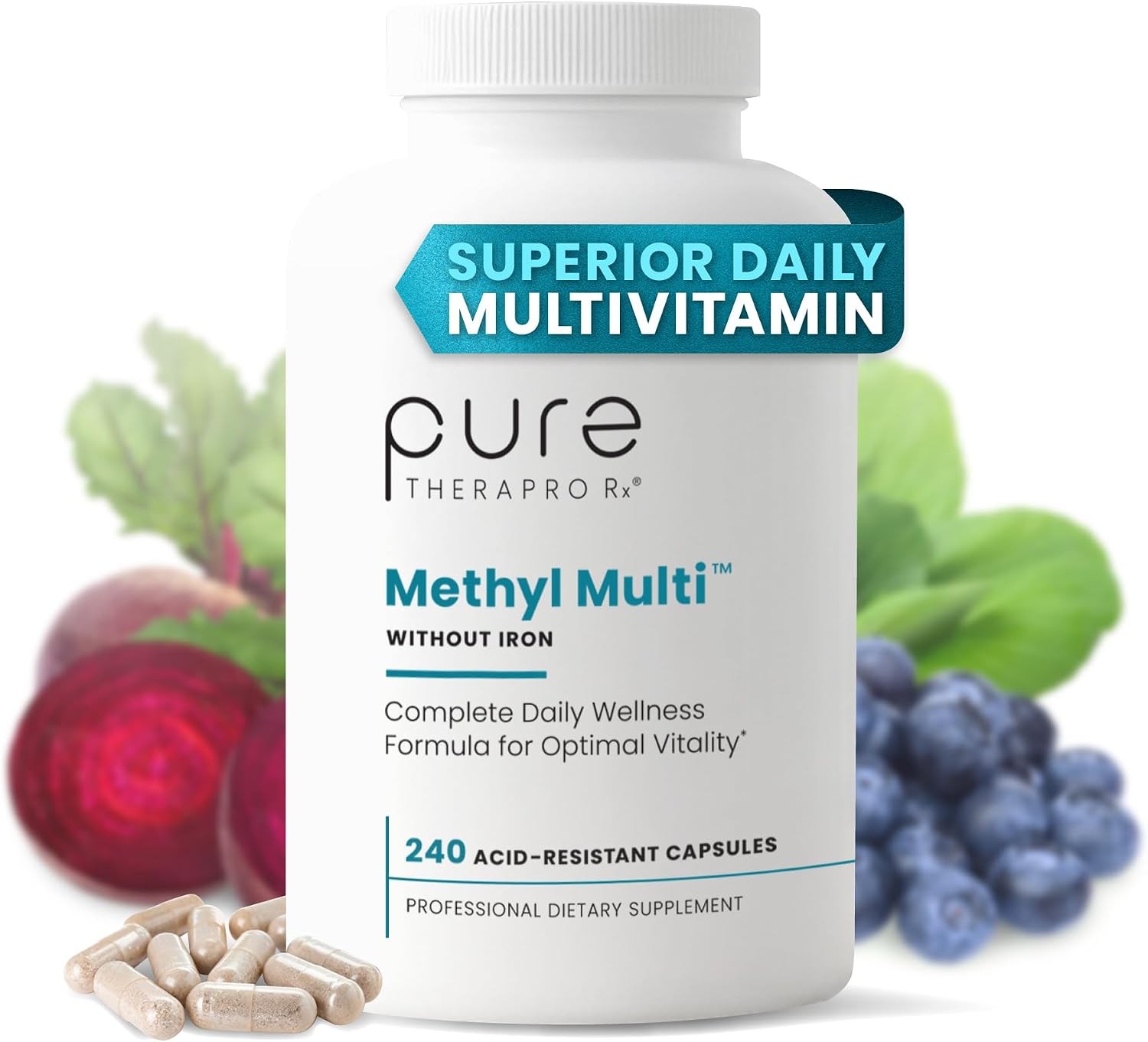 Pure Therapro Rx Methylated Multivitamin for Men and Women | Made in USA | Methyl Multi Without Iron Methyl B12 & Methylfolate | 240 Capsules, 4-Month Supply - Image 2