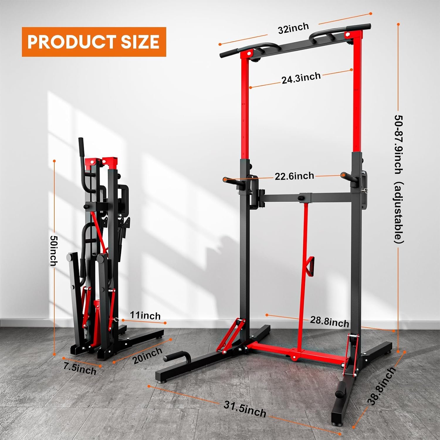 ONETWOFIT Foldable Power Tower Pull Up Bar Station, Multi-Function Adjustable Height Dip Station for Home Gym Workout, Strength Training Fitness Equipment, Pull Up Stand 360LBS - Image 3