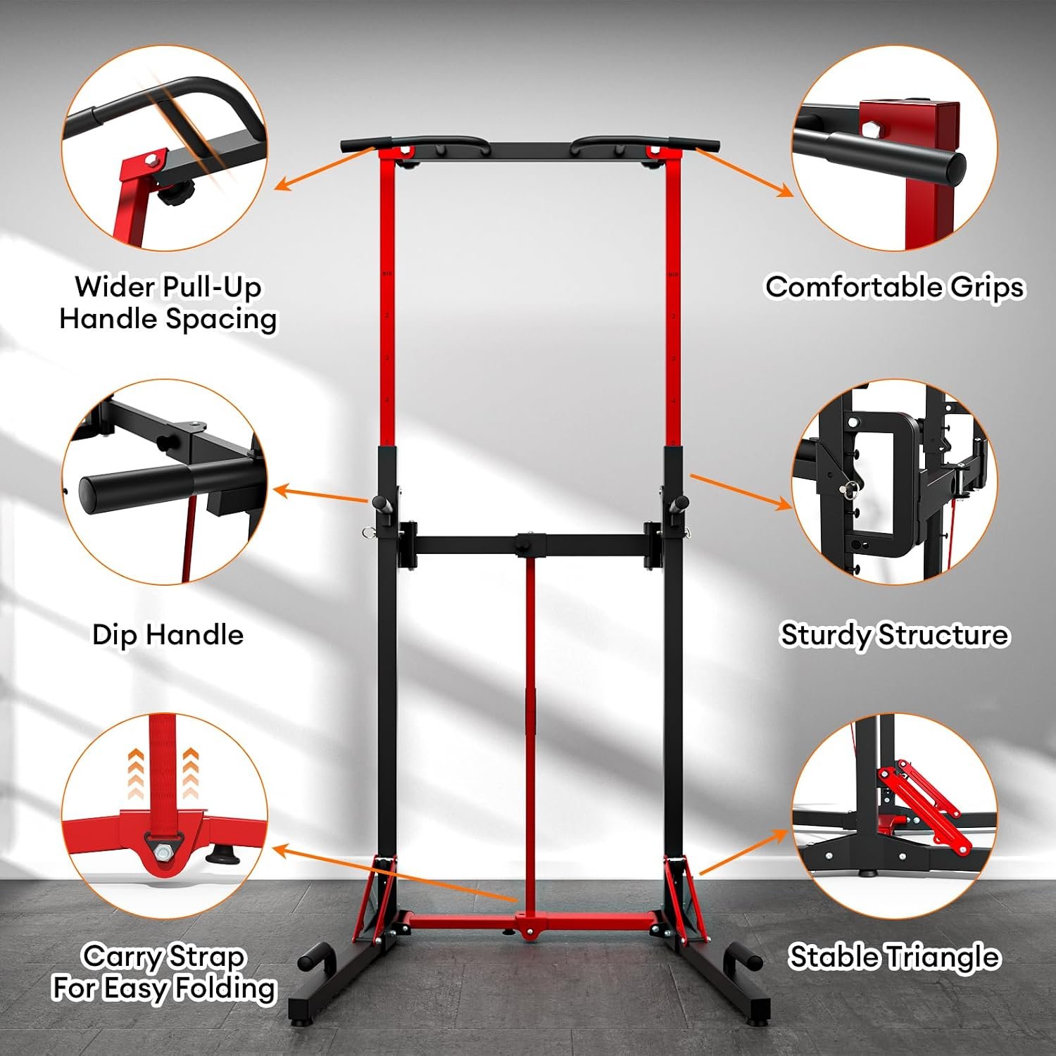 ONETWOFIT Foldable Power Tower Pull Up Bar Station, Multi-Function Adjustable Height Dip Station for Home Gym Workout, Strength Training Fitness Equipment, Pull Up Stand 360LBS - Image 8