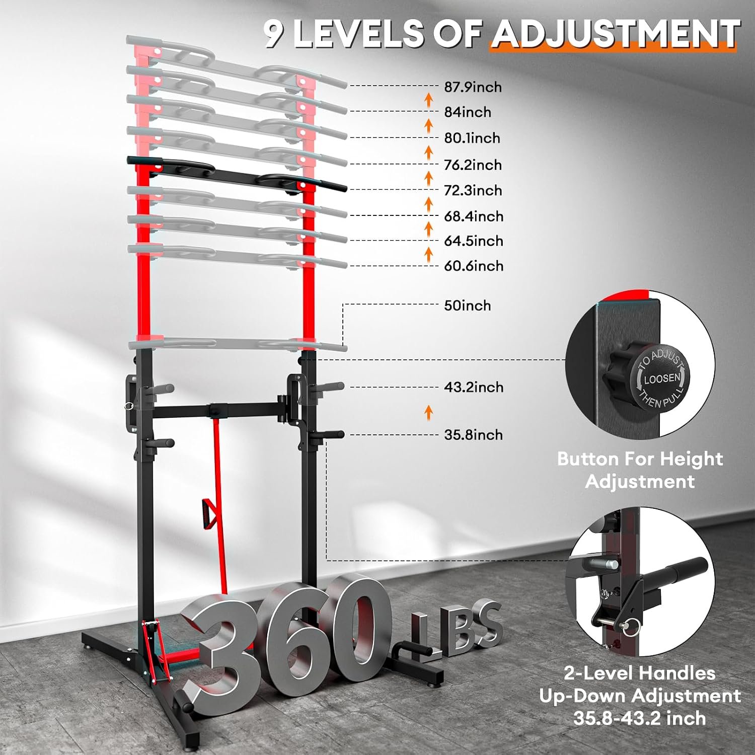 ONETWOFIT Foldable Power Tower Pull Up Bar Station, Multi-Function Adjustable Height Dip Station for Home Gym Workout, Strength Training Fitness Equipment, Pull Up Stand 360LBS - Image 4