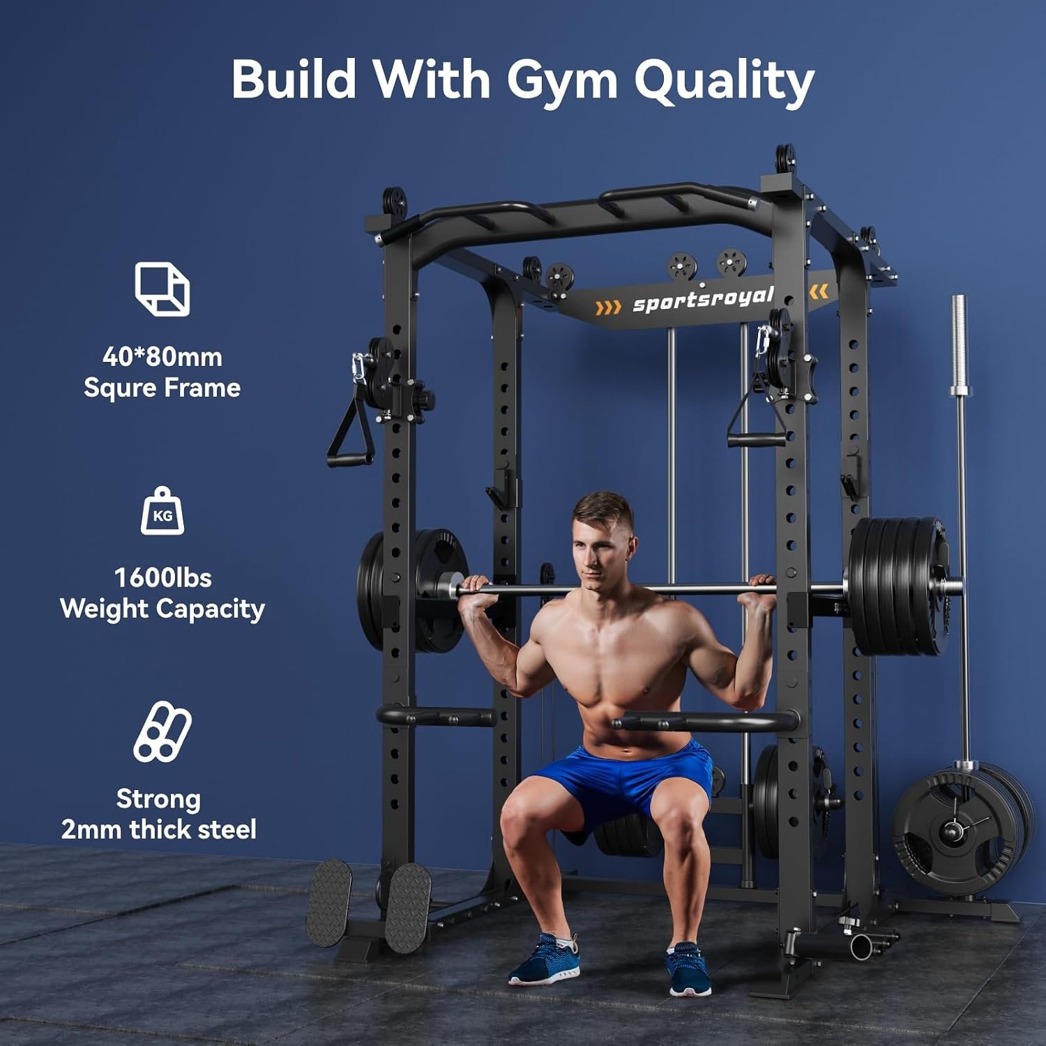 Sportsroyals Power Cage, Multi-Functional Squat Rack, Power Rack with Pulley System & LAT Pull Down, Workout Cage with J Hooks for Home Gym - Image 3
