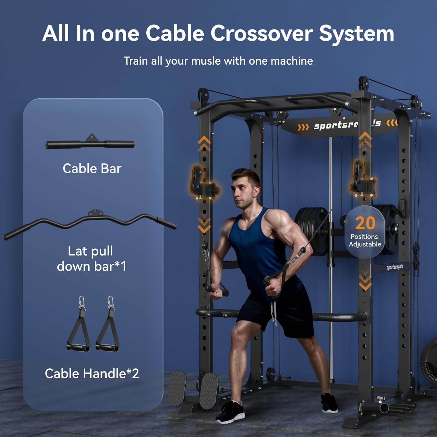 Sportsroyals Power Cage, Multi-Functional Squat Rack, Power Rack with Pulley System & LAT Pull Down, Workout Cage with J Hooks for Home Gym - Image 5