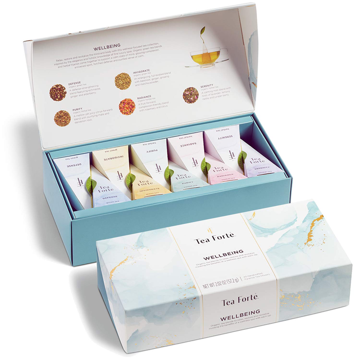Tea Forte Premium Petite Presentation Box Gift Set Sampler, 10 Count, 2 of Each Blend Individually Wrapped Handcrafted Pyramid Infuser Bags, Wellbeing Tea - Image 2
