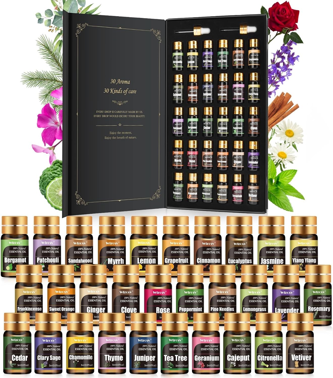 Essential Oils Gifts Set - 30 Unique Scents - Perfect for Diffuser, Humidifier,Aromatherapy, Massage,Skin & Hair Care,30x5 ml - Image 2