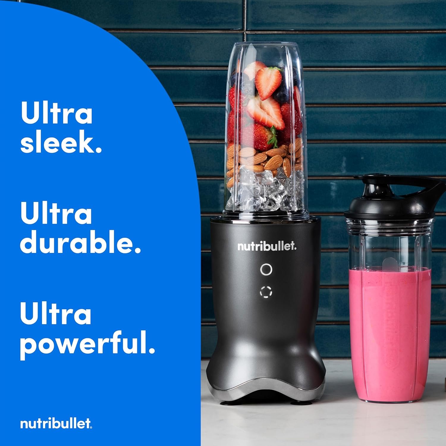 nutribullet® Ultra Personal Blender, 1200W, for Smoothies Shakes & Protein - Quietest Single-Serve Blender with Titanium Coated Blades, 3 BPA-Free Cups (32oz + 24oz), To-Go Lids, Dishwasher Safe, Gray - Image 3