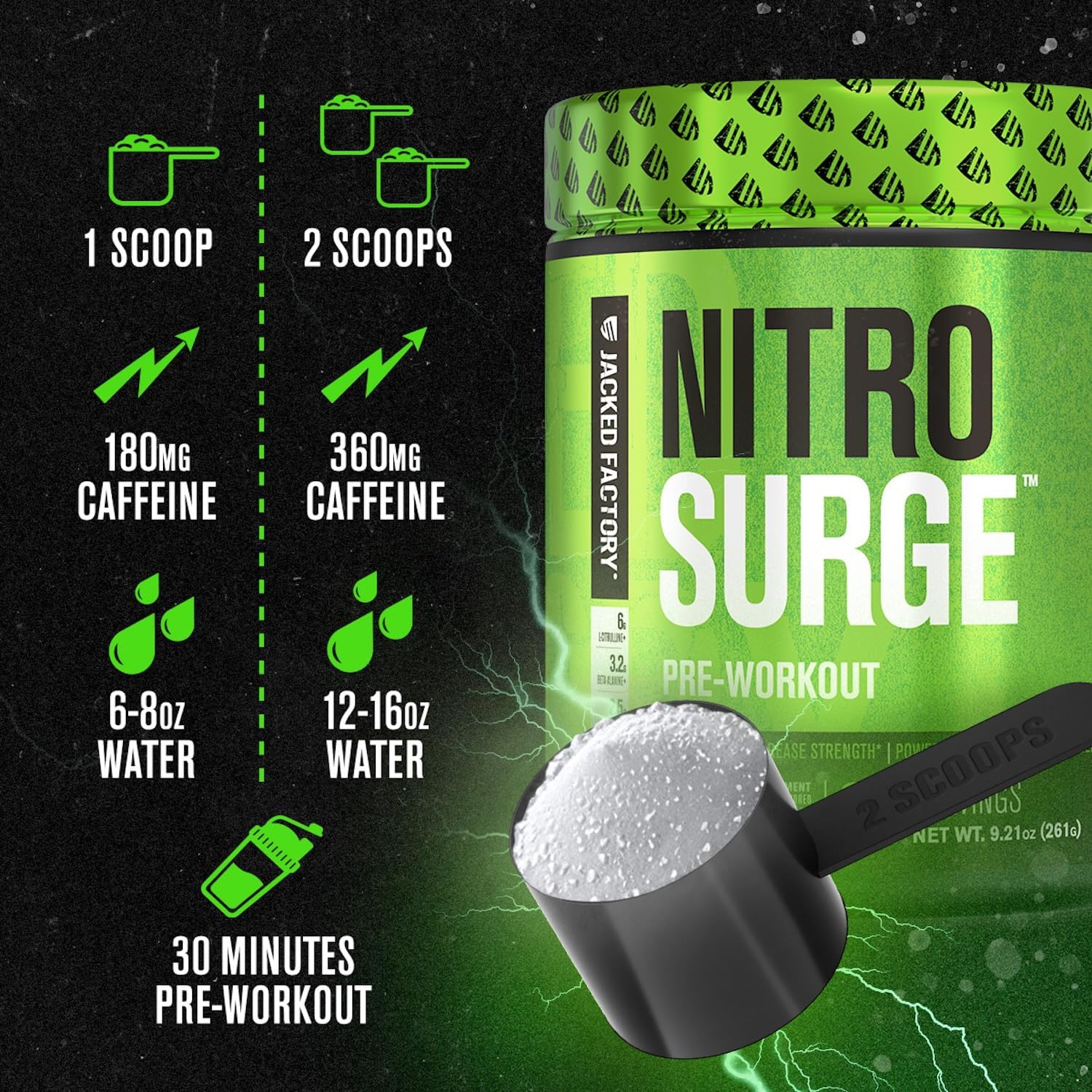 Jacked Factory NITROSURGE Pre Workout Supplement - Endless Energy, Instant Strength Gains, Clear Focus, Intense Pumps - NO Booster & Powerful Preworkout Energy Powder - 30 Servings, Green Apple - Image 8