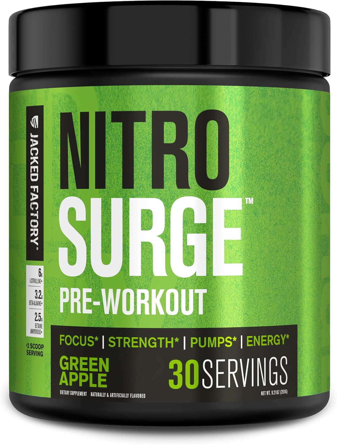 Jacked Factory NITROSURGE Pre Workout Supplement - Endless Energy, Instant Strength Gains, Clear Focus, Intense Pumps - NO Booster & Powerful Preworkout Energy Powder - 30 Servings, Green Apple - Image 2
