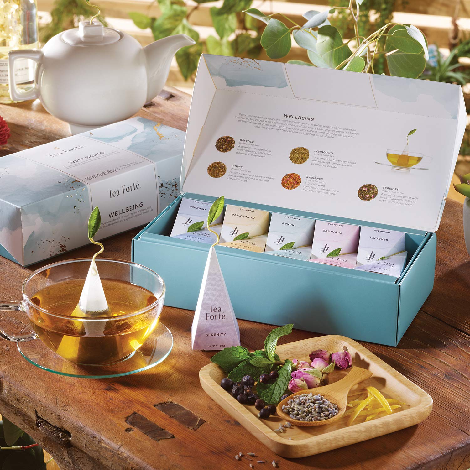 Tea Forte Premium Petite Presentation Box Gift Set Sampler, 10 Count, 2 of Each Blend Individually Wrapped Handcrafted Pyramid Infuser Bags, Wellbeing Tea - Image 7