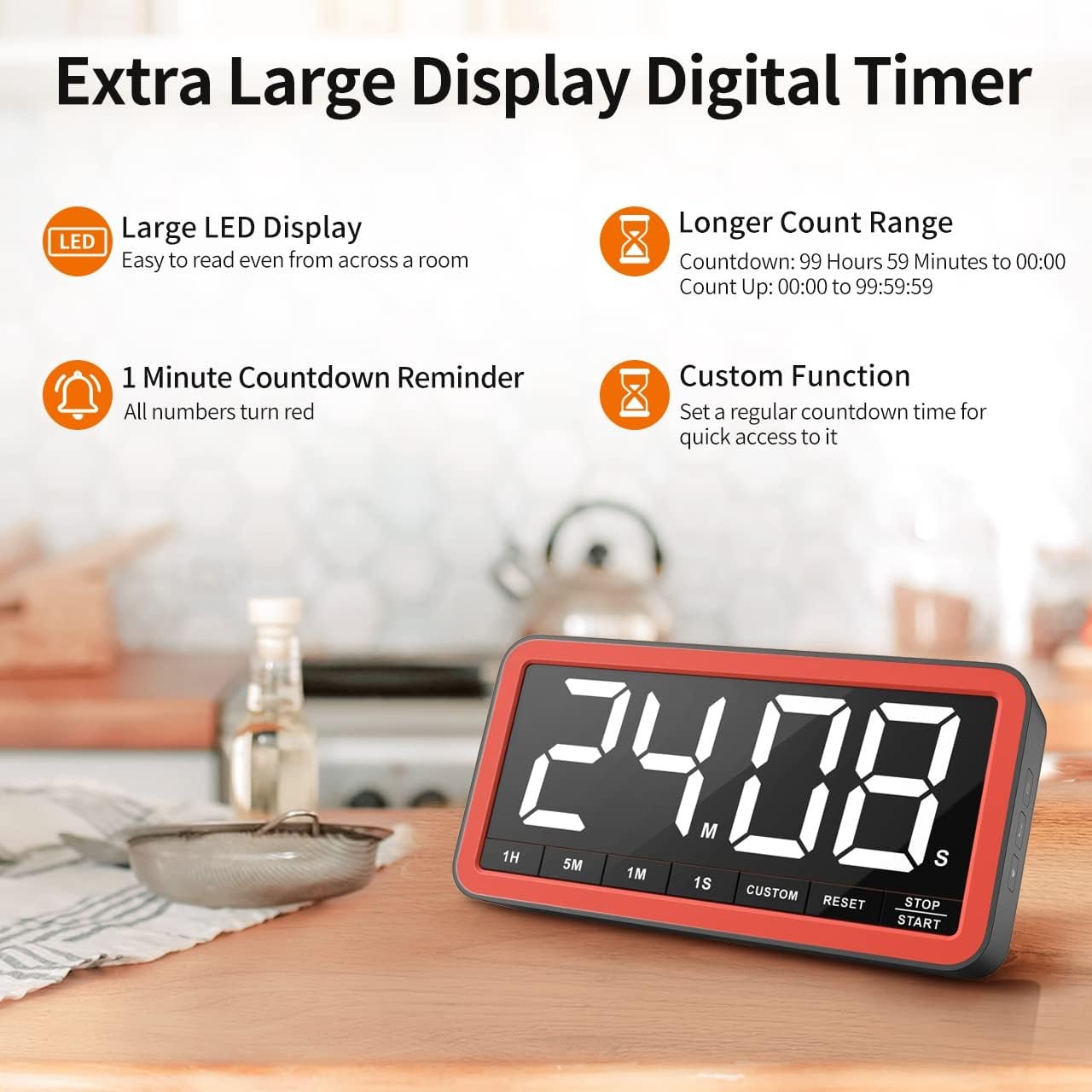 VOCOO Large 7.8" Digital Timer, Magnetic LED Timer for Kitchen & Classroom - Image 3