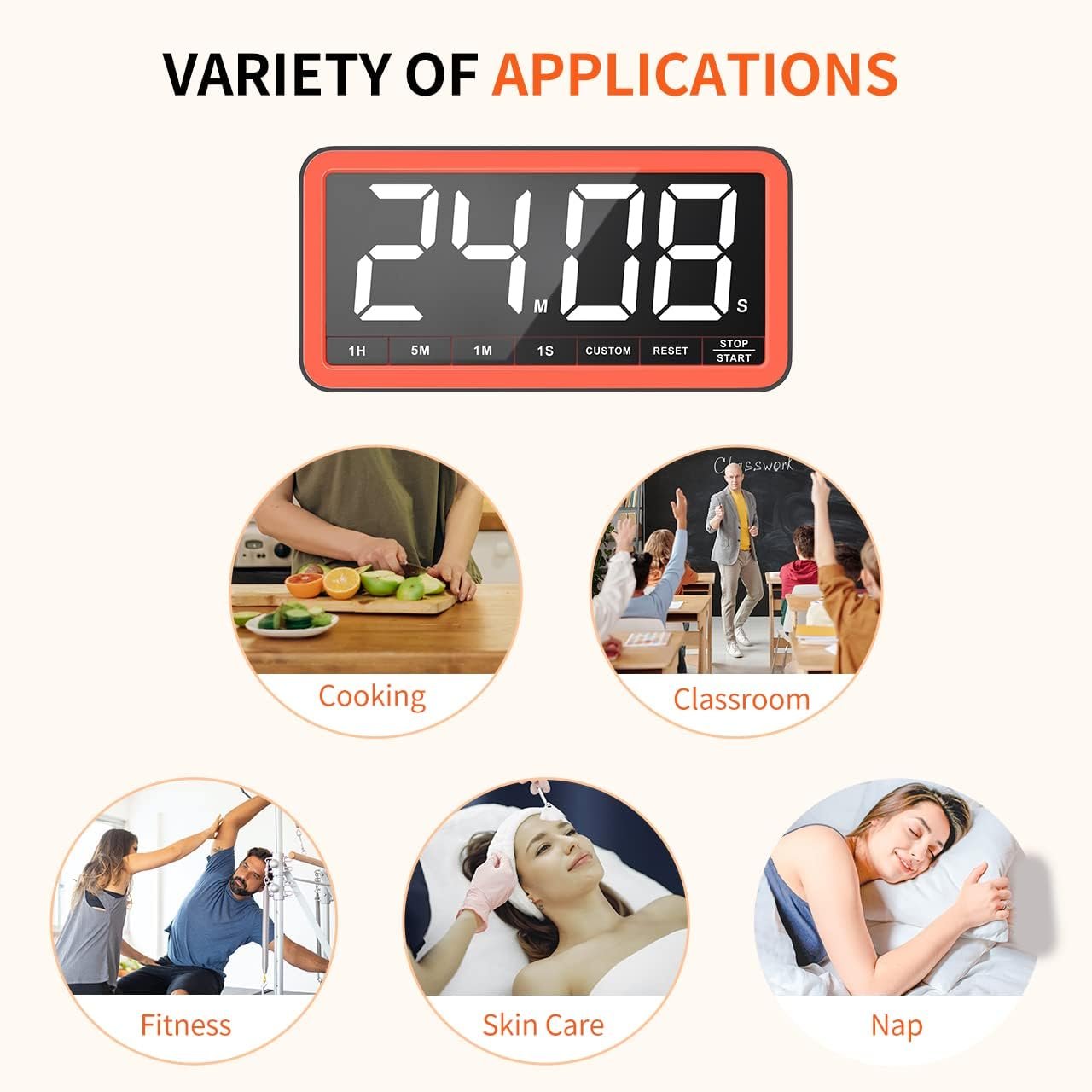 VOCOO Large 7.8" Digital Timer, Magnetic LED Timer for Kitchen & Classroom - Image 8
