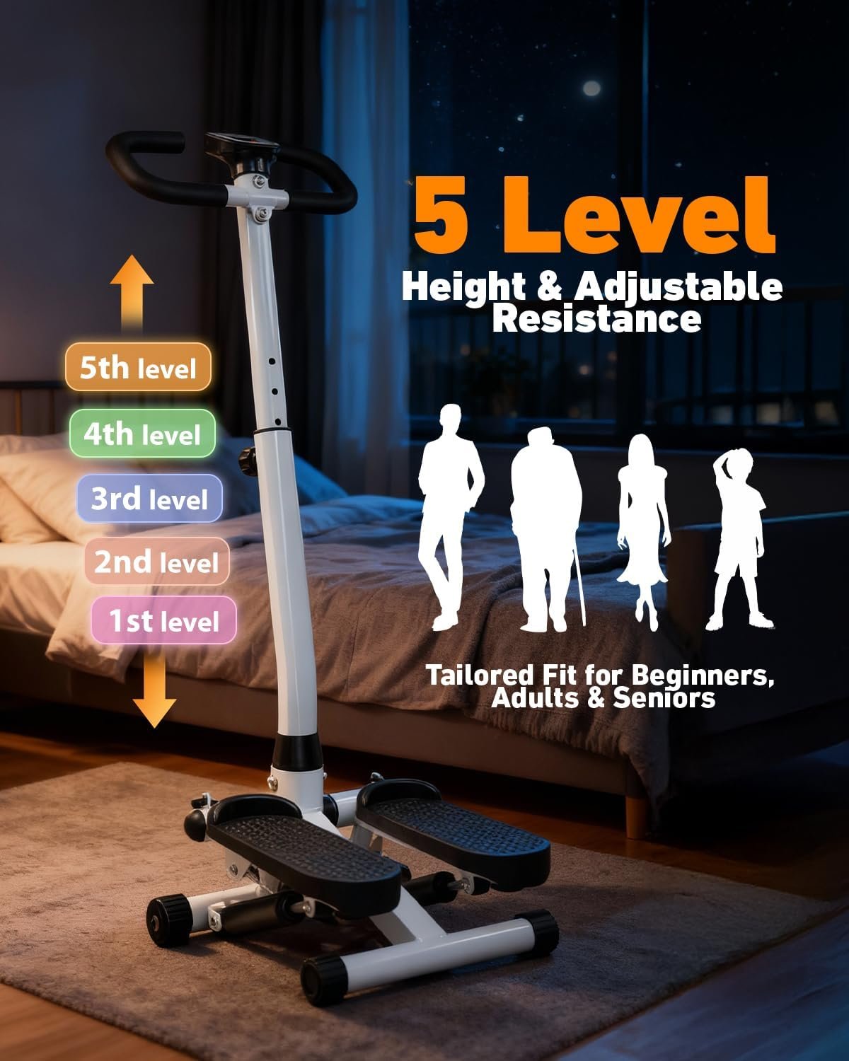 RORALA Twist Stepper with Handlebar,Stair Step Machine for Cardio Workout,Compact Home Exercise Equipment,300LBS MAX Weight Capacity - Image 7