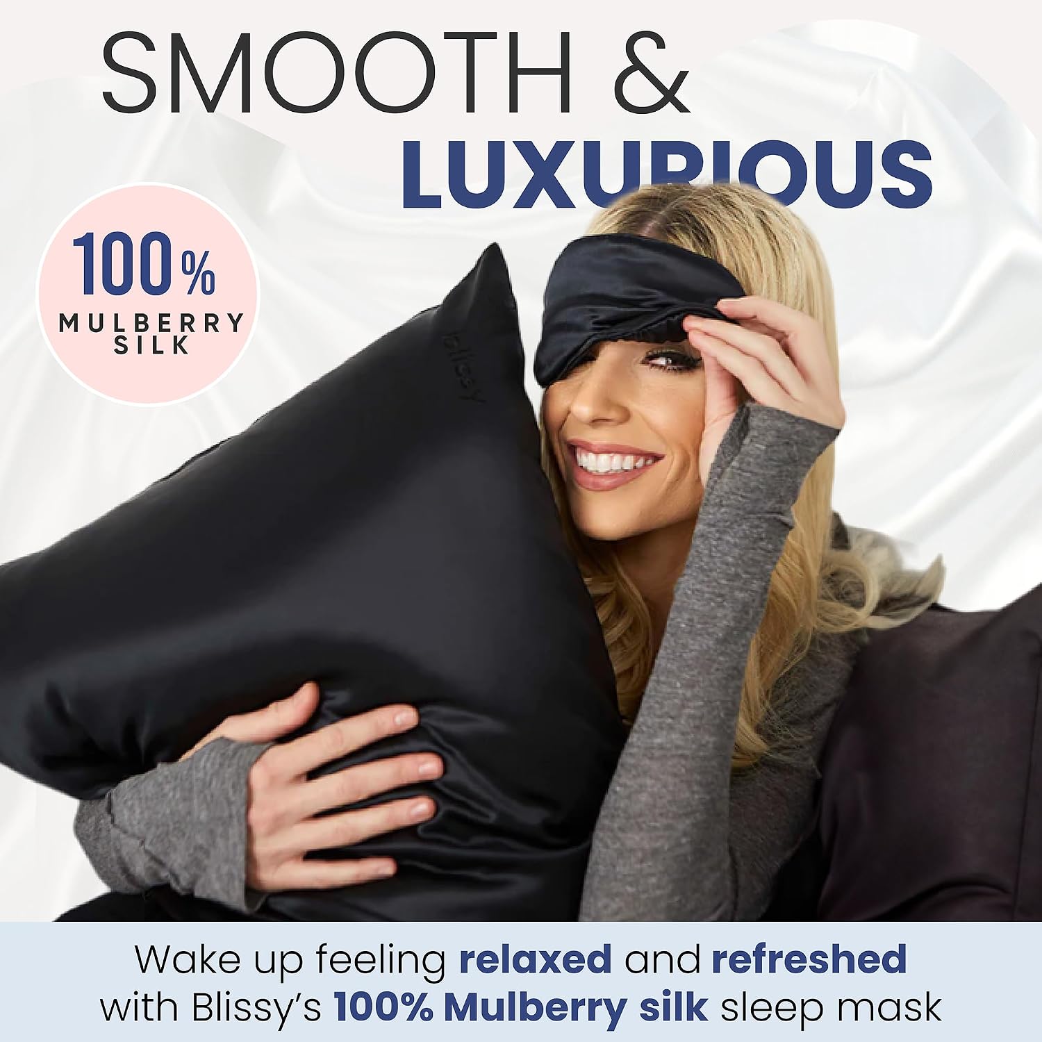 Blissy Silk Sleep Mask - Eye Sleeping Mask for Women & Men for Total Blackout - 100% Pure Mulberry Silk, 22 Momme 6a Fibers - Blindfold Sleep Mask Side Sleeper Eye Cover (Non Adjustable) - Image 6